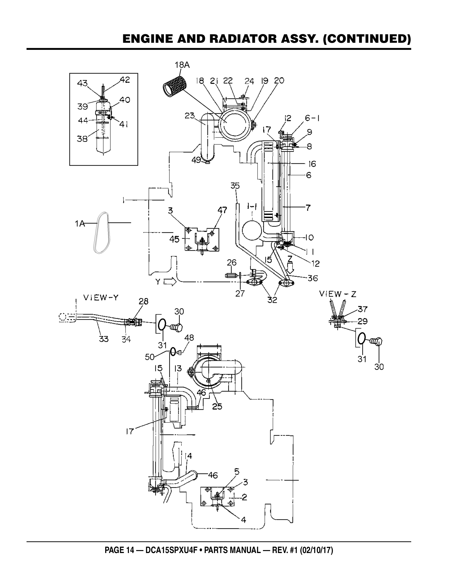 Multiquip DCA15SPXU4F Generator ENGINE AND RADIATOR ASSY. (CONTINUED) parts diagram