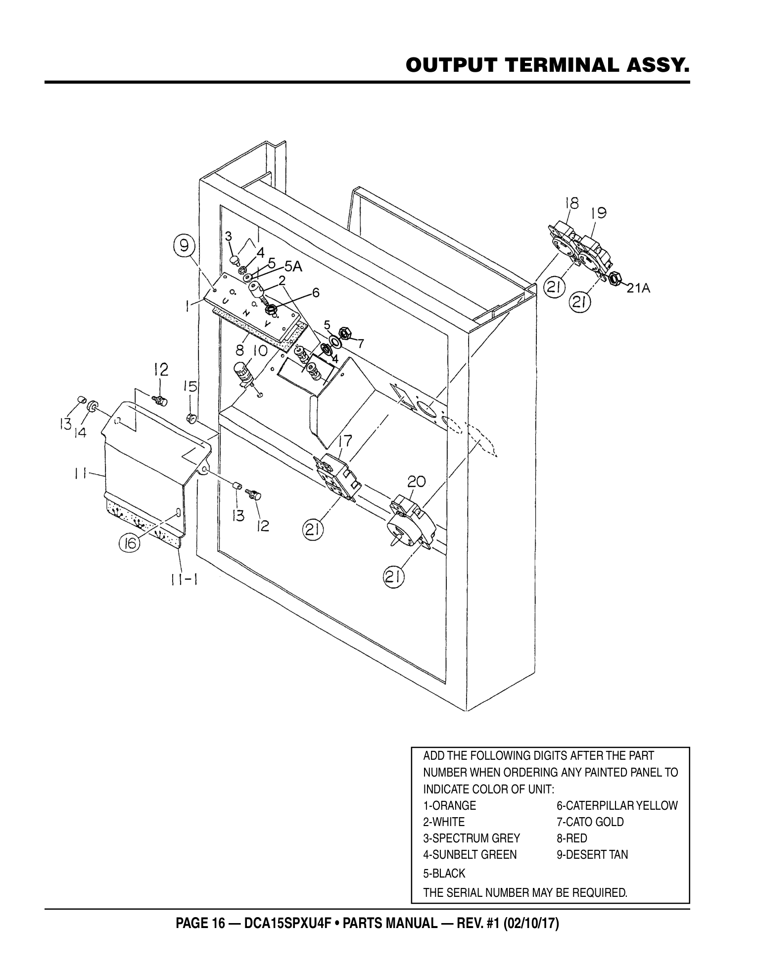Multiquip DCA15SPXU4F Generator OUTPUT TERMINAL ASSY. parts diagram