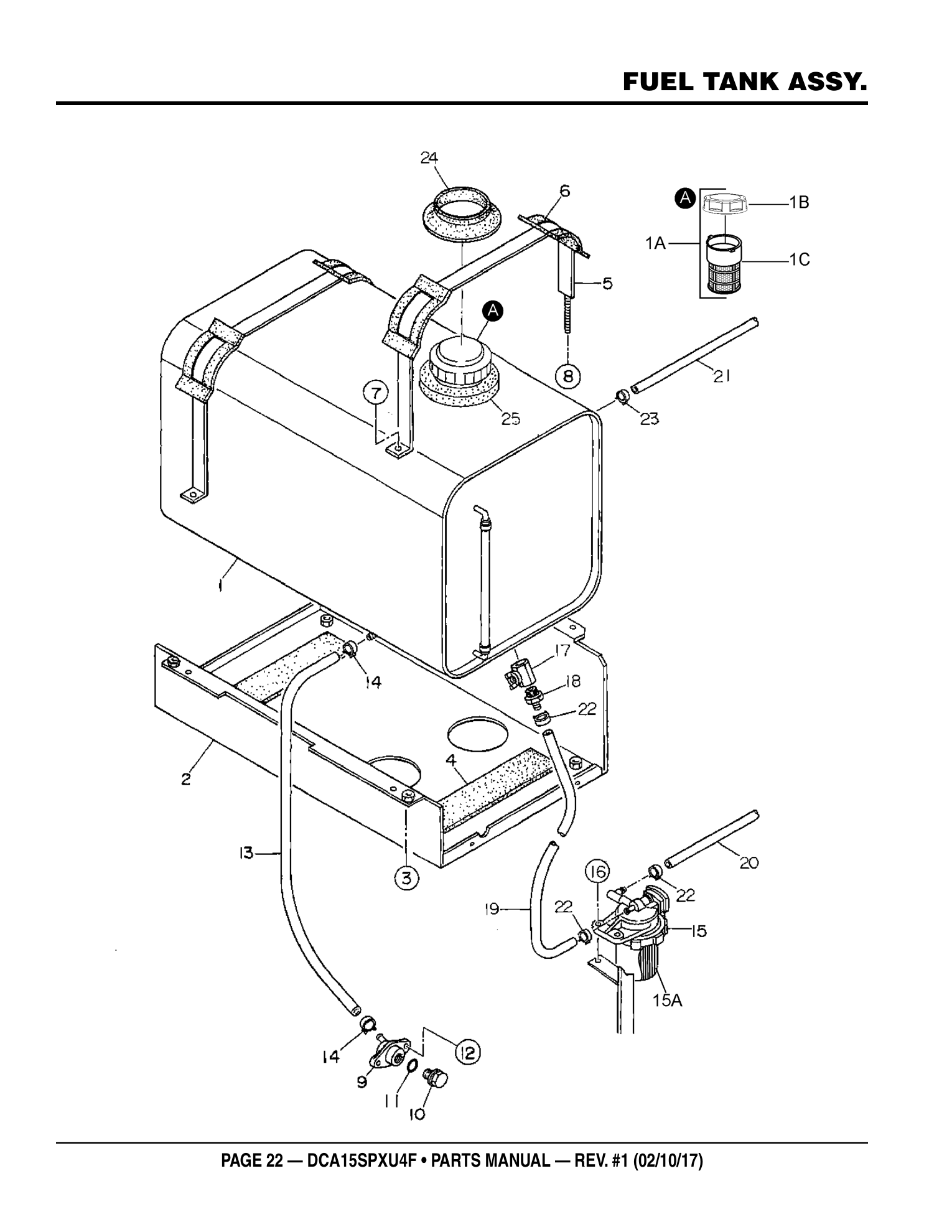 Multiquip DCA15SPXU4F Generator FUEL TANK ASSY. parts diagram