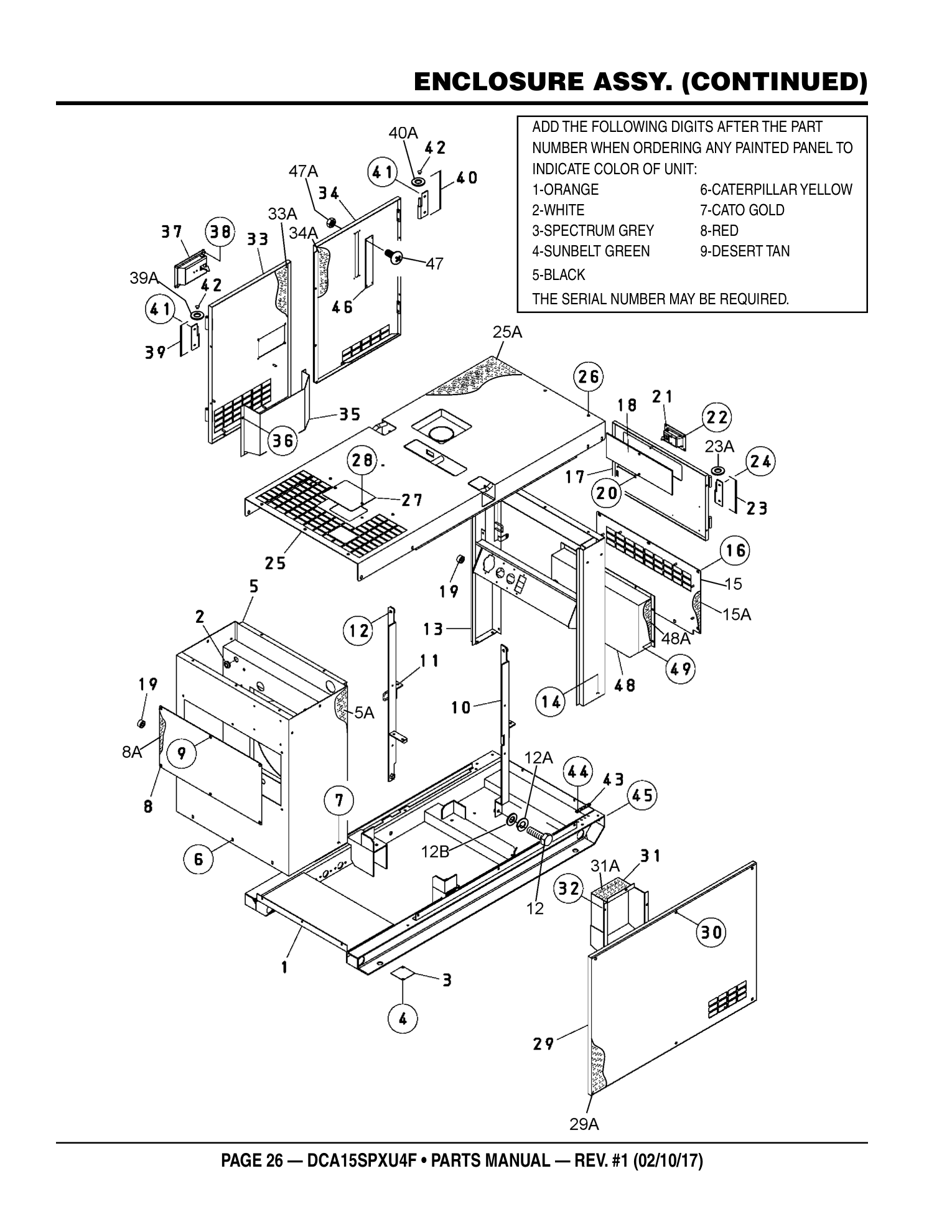 Multiquip DCA15SPXU4F Generator ENCLOSURE ASSY. (CONTINUED) parts diagram