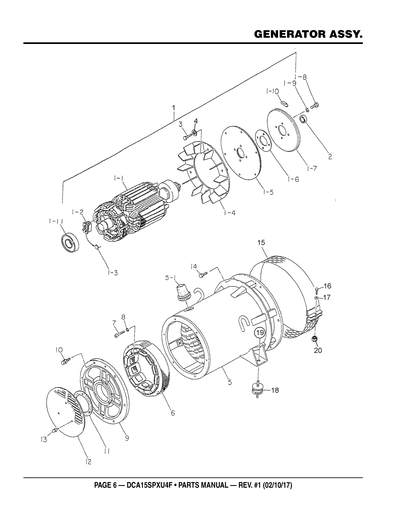 Multiquip DCA15SPXU4F Generator GENERATOR ASSY. parts diagram