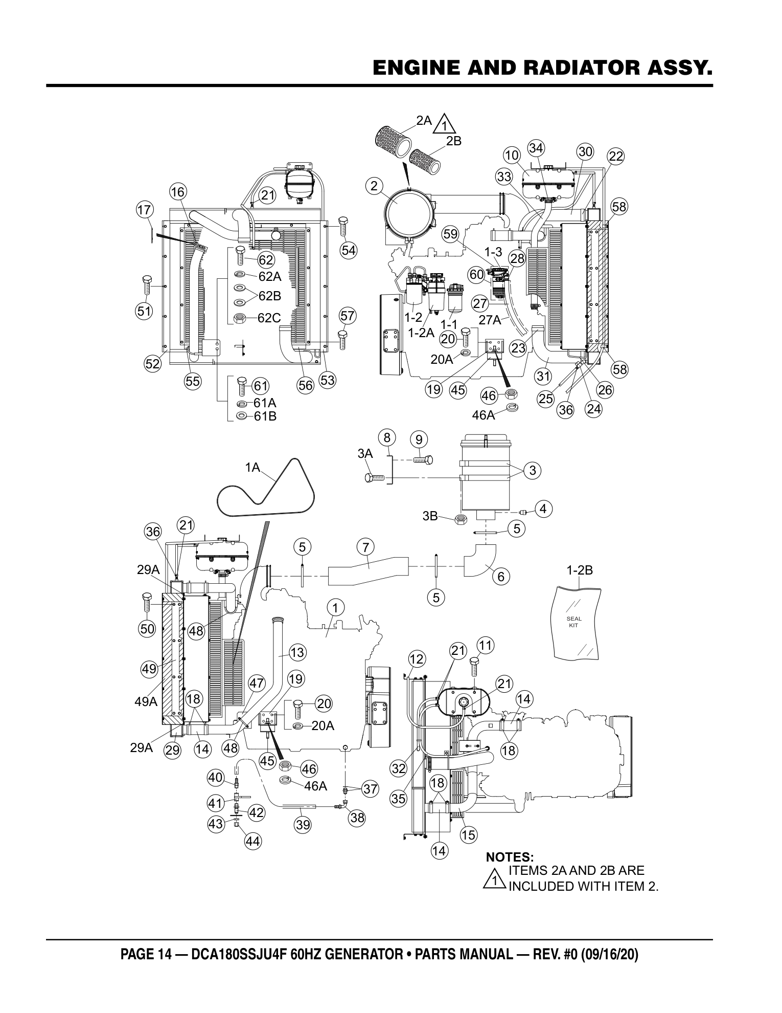 Multiquip DCA180SSJU4F Generator ENGINE AND RADIATOR ASSY. parts diagram