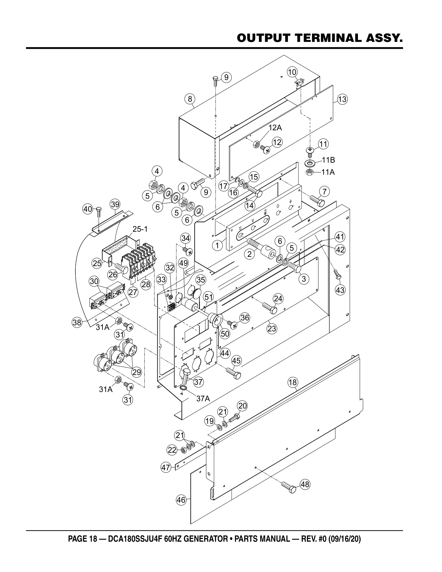 Multiquip DCA180SSJU4F Generator OUTPUT TERMINAL ASSY. parts diagram