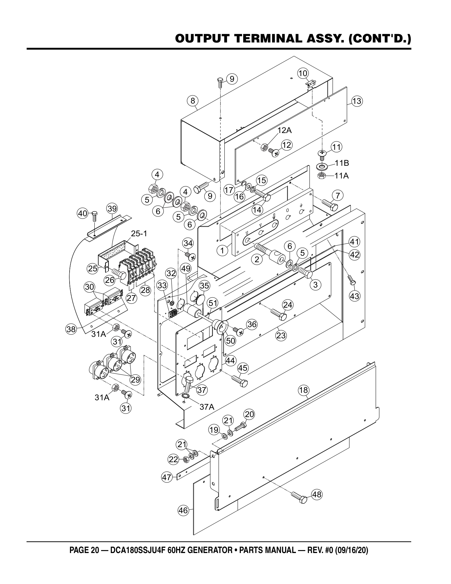 Multiquip DCA180SSJU4F Generator OUTPUT TERMINAL ASSY. (CONT'D.) parts diagram