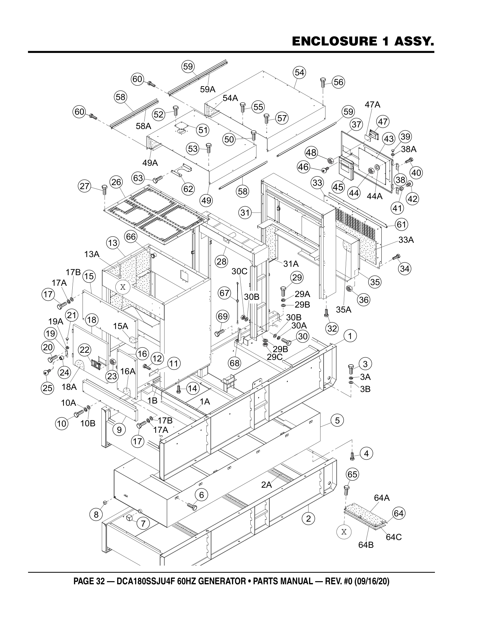 Multiquip DCA180SSJU4F Generator ENCLOSURE 1 ASSY. parts diagram