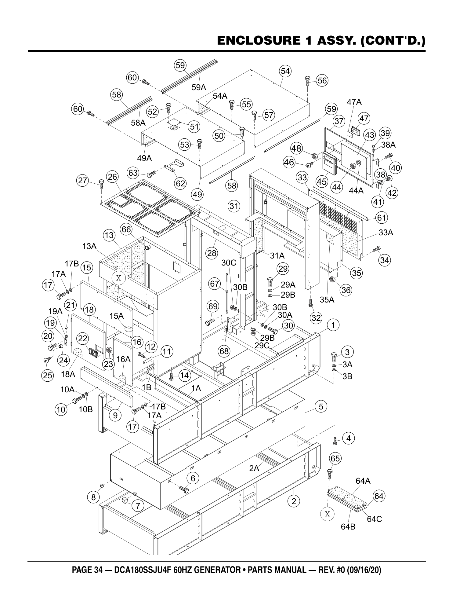 Multiquip DCA180SSJU4F Generator ENCLOSURE 1 ASSY. (CONT'D.) parts diagram