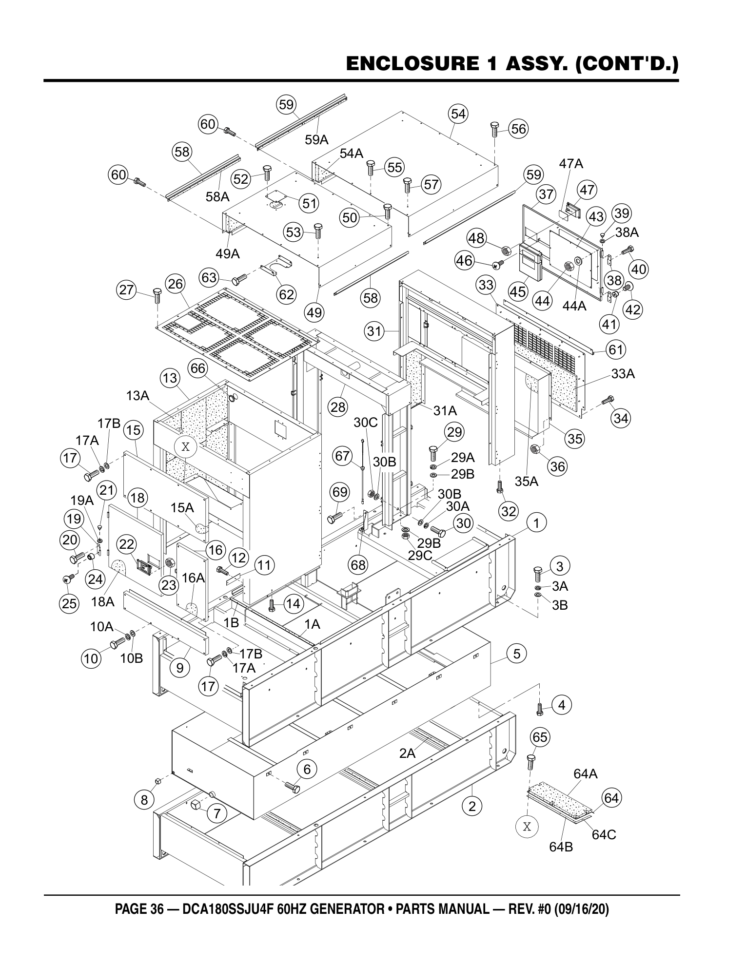 Multiquip DCA180SSJU4F Generator ENCLOSURE 1 ASSY. (CONT'D.) parts diagram