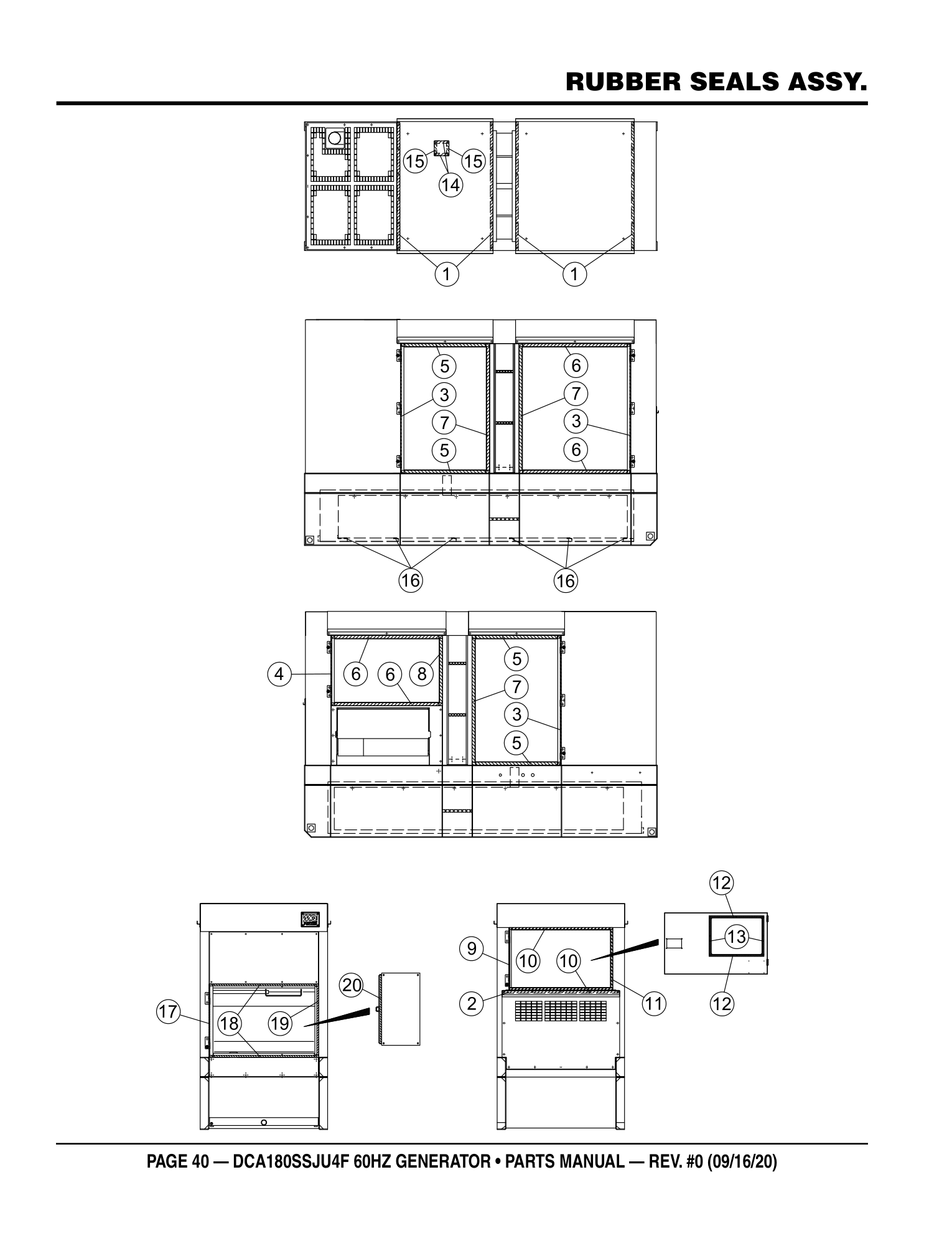 Multiquip DCA180SSJU4F Generator RUBBER SEALS ASSY. parts diagram