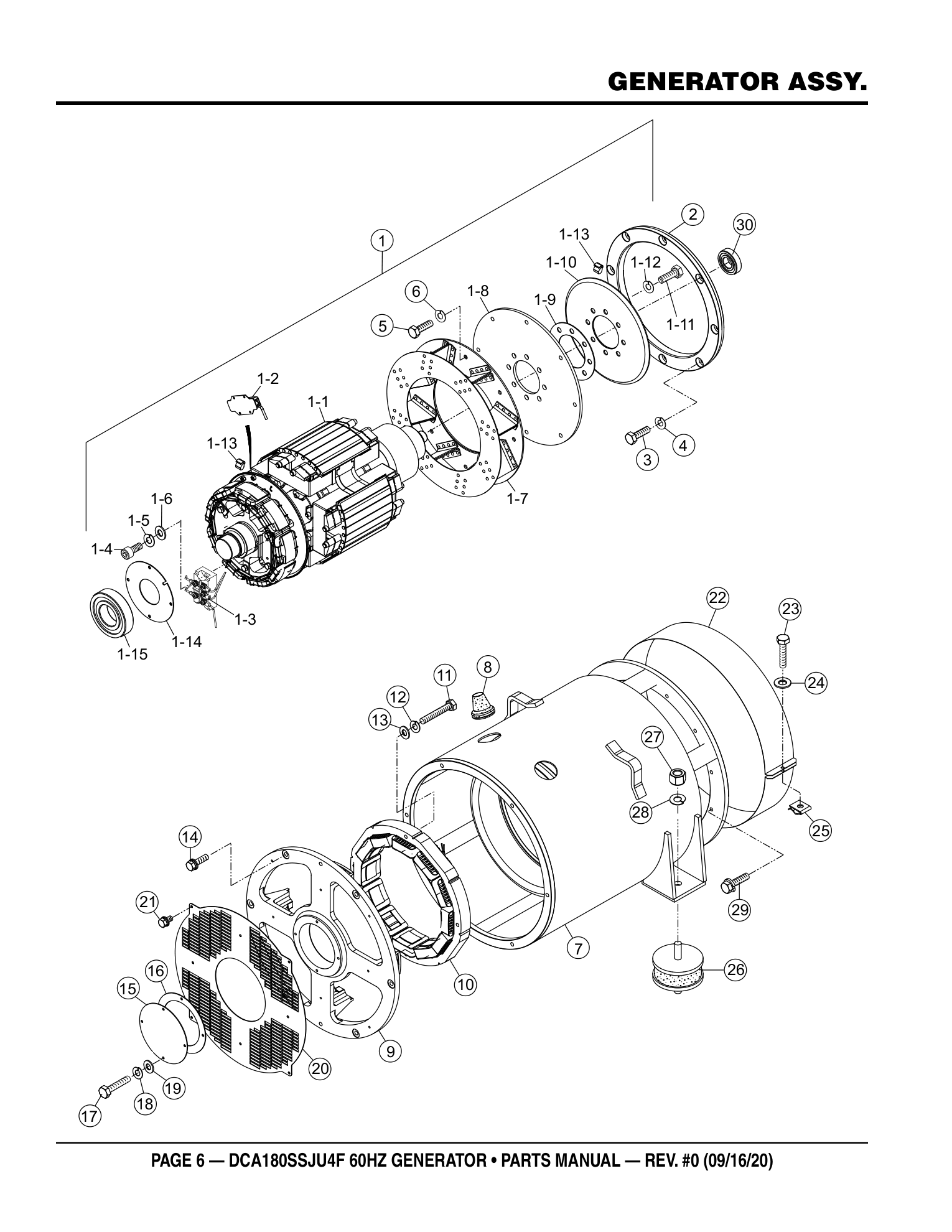 Multiquip DCA180SSJU4F Generator GENERATOR ASSY. parts diagram
