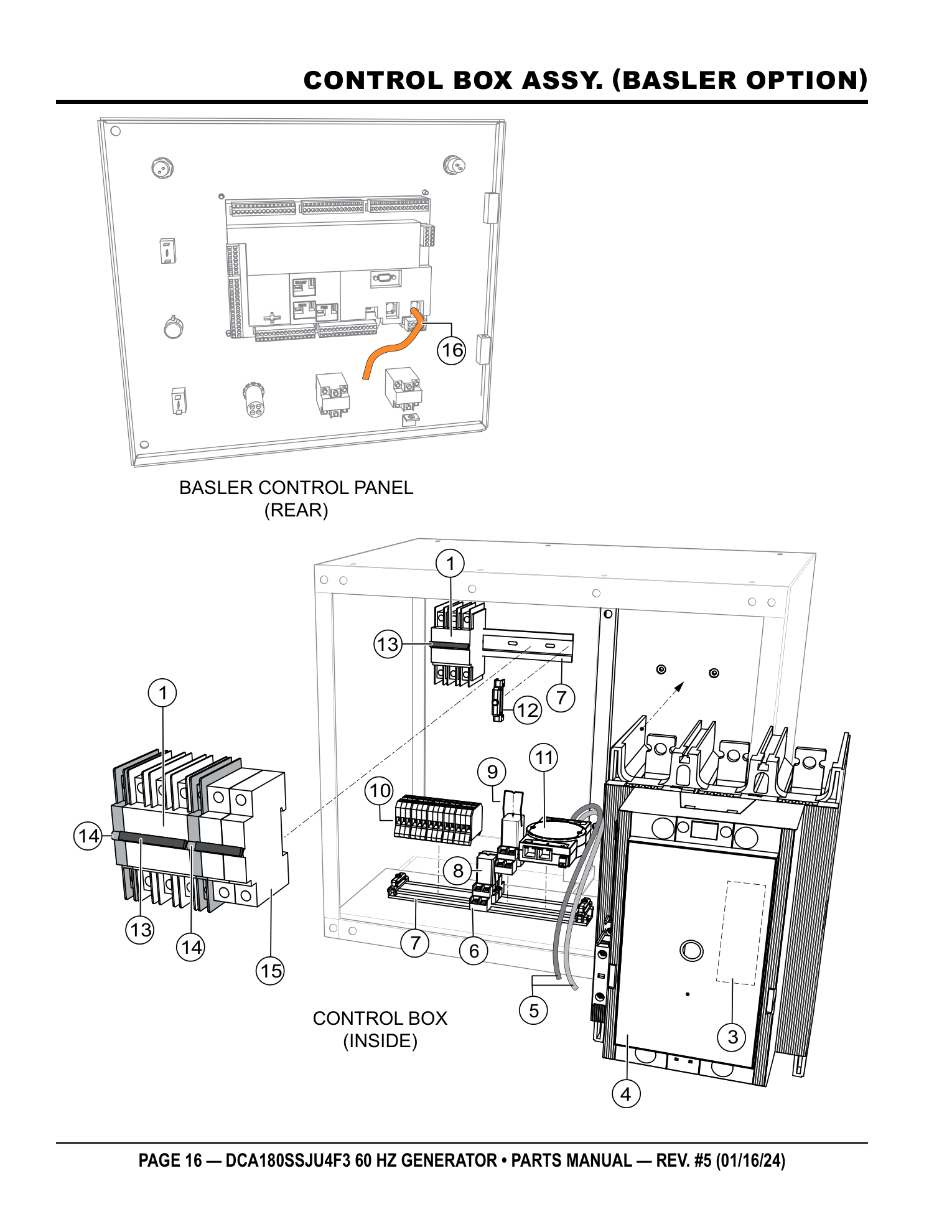 Multiquip DCA180SSJU4F3 Generator CONTROL BOX ASSY. (BASLER OPTION) parts diagram