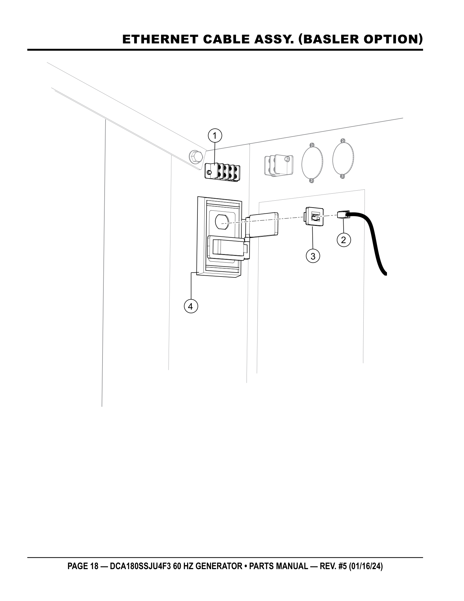 Multiquip DCA180SSJU4F3 Generator ETHERNET CABLE ASSY. (BASLER OPTION) parts diagram