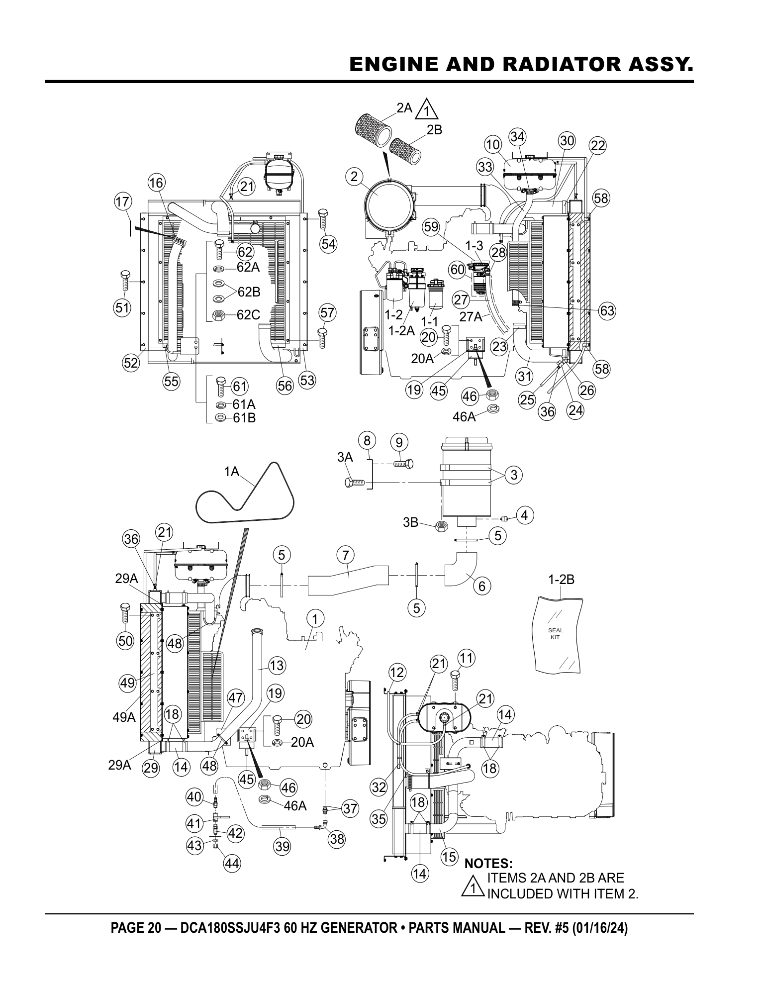 Multiquip DCA180SSJU4F3 Generator ENGINE AND RADIATOR ASSY. parts diagram