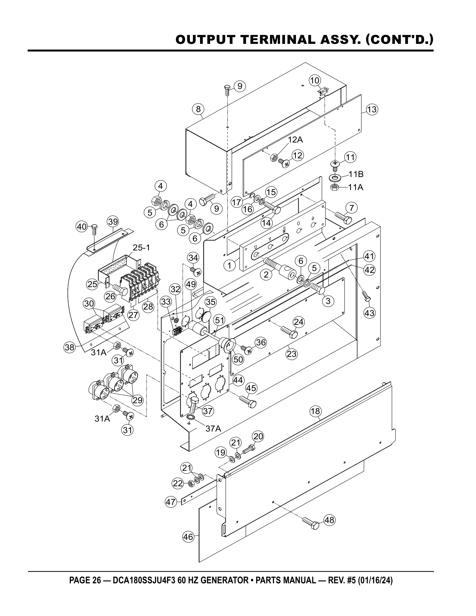 Multiquip DCA180SSJU4F3 Generator OUTPUT TERMINAL ASSY. (CONT'D.) parts diagram