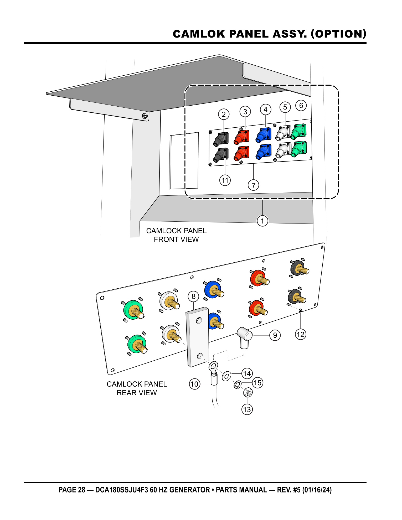 Multiquip DCA180SSJU4F3 Generator CAMLOK PANEL ASSY. (OPTION) parts diagram