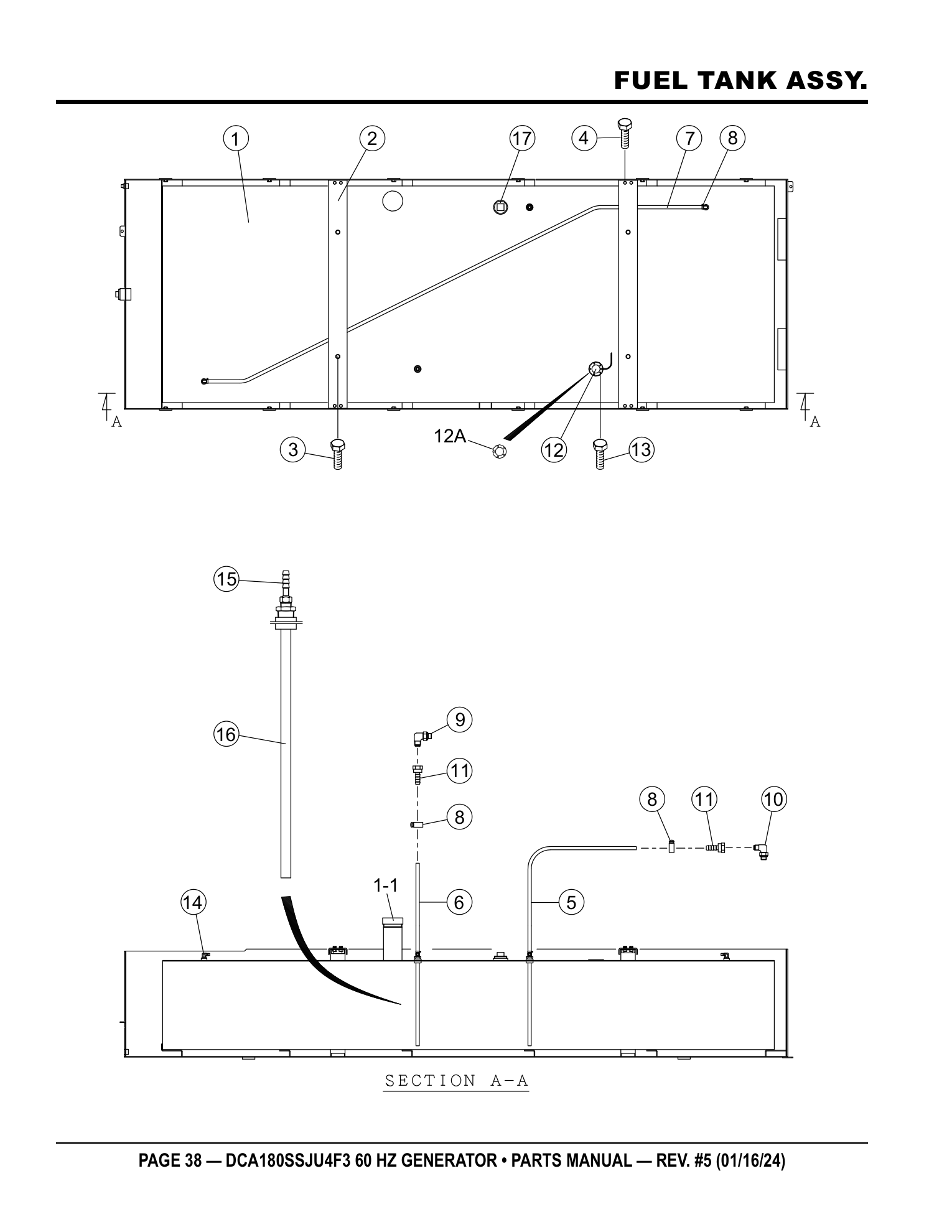 Multiquip DCA180SSJU4F3 Generator FUEL TANK ASSY. parts diagram