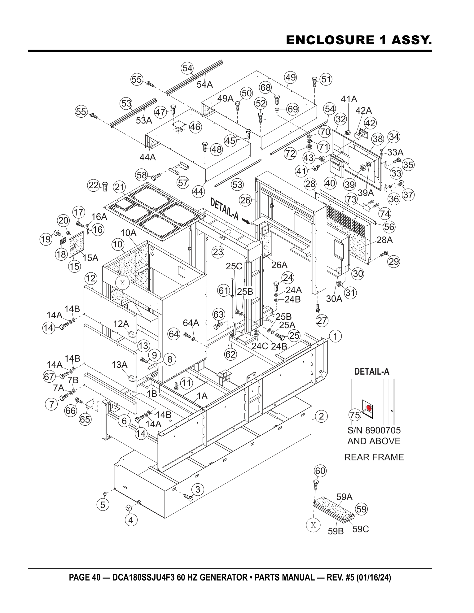 Multiquip DCA180SSJU4F3 Generator ENCLOSURE 1 ASSY. parts diagram