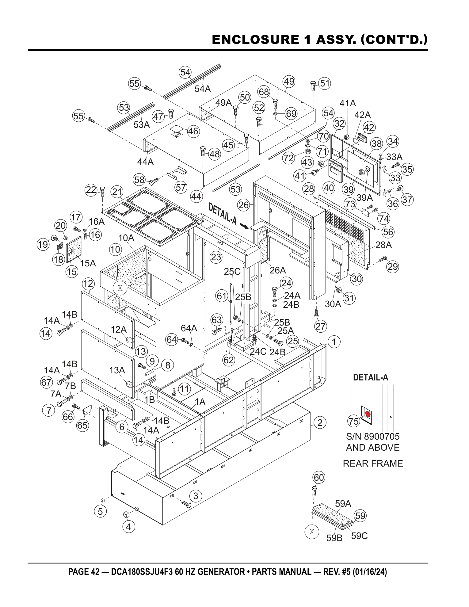 Multiquip DCA180SSJU4F3 Generator ENCLOSURE 1 ASSY. (CONT'D.) parts diagram