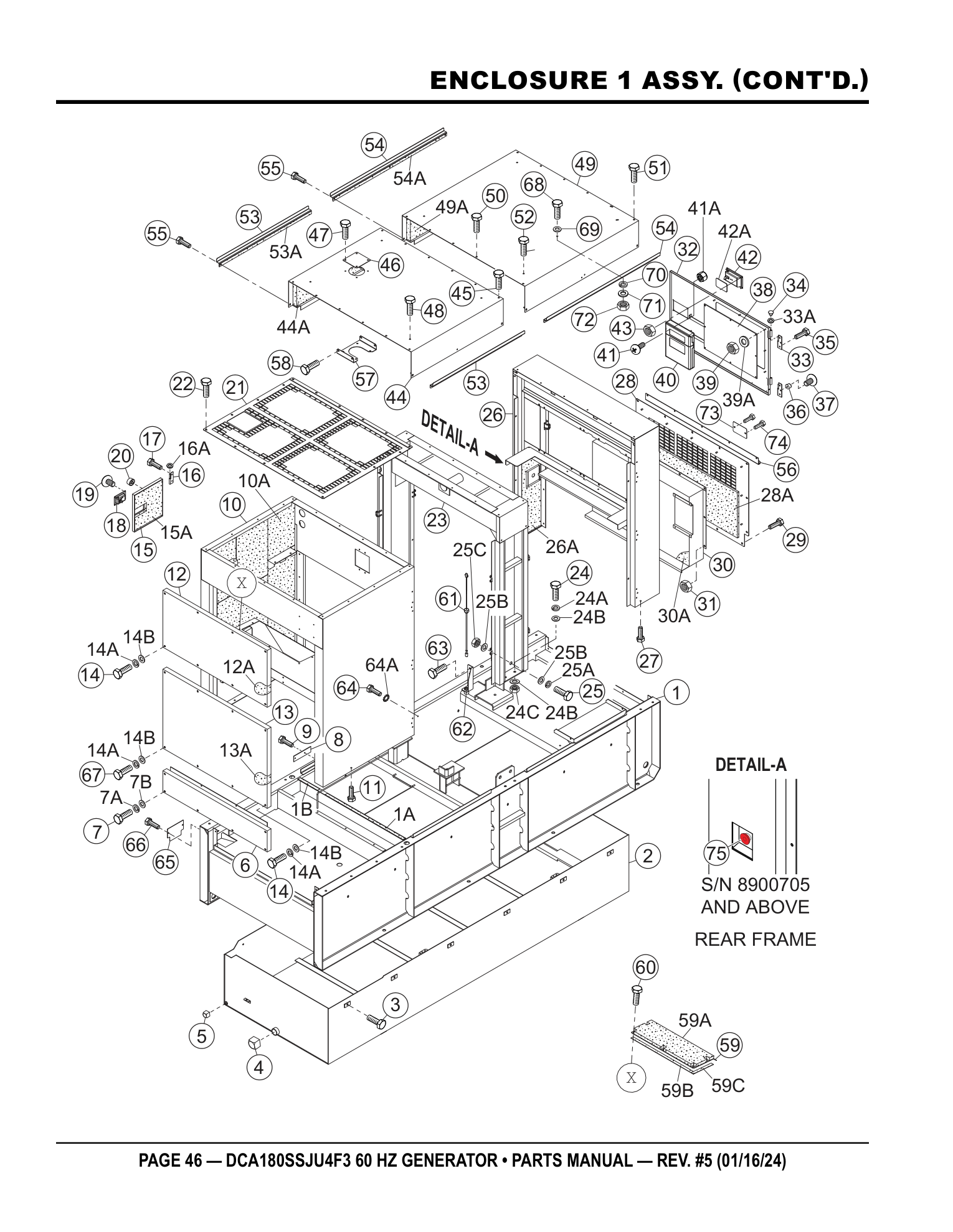 Multiquip DCA180SSJU4F3 Generator ENCLOSURE 1 ASSY. (CONT'D.) parts diagram