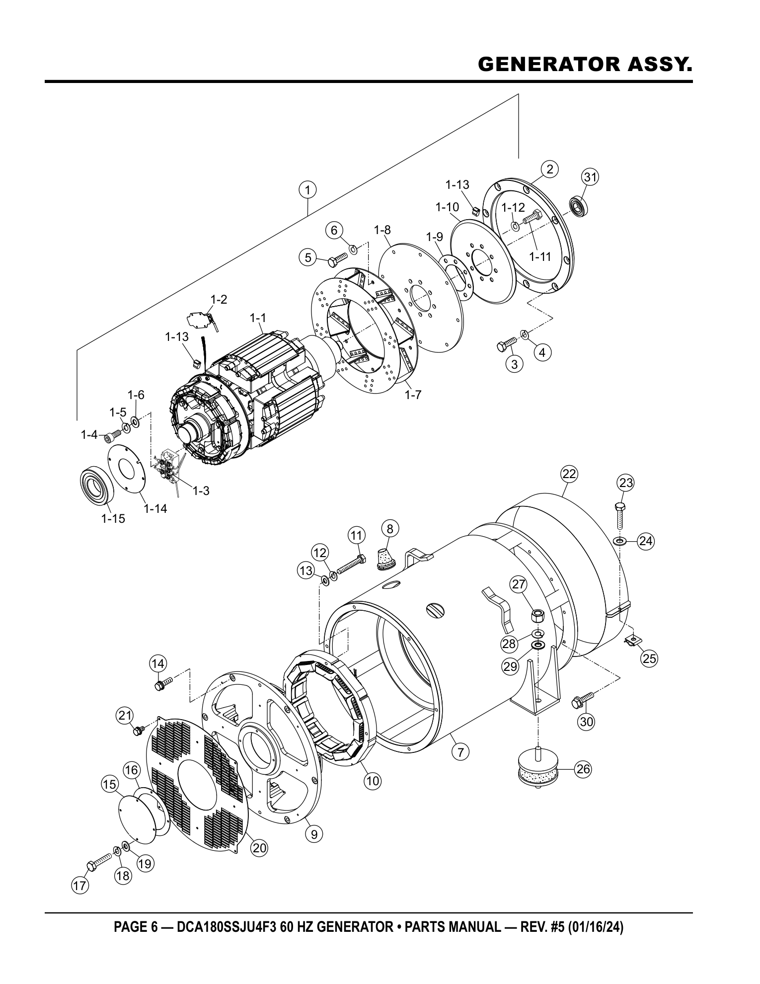 Multiquip DCA180SSJU4F3 Generator GENERATOR ASSY. parts diagram