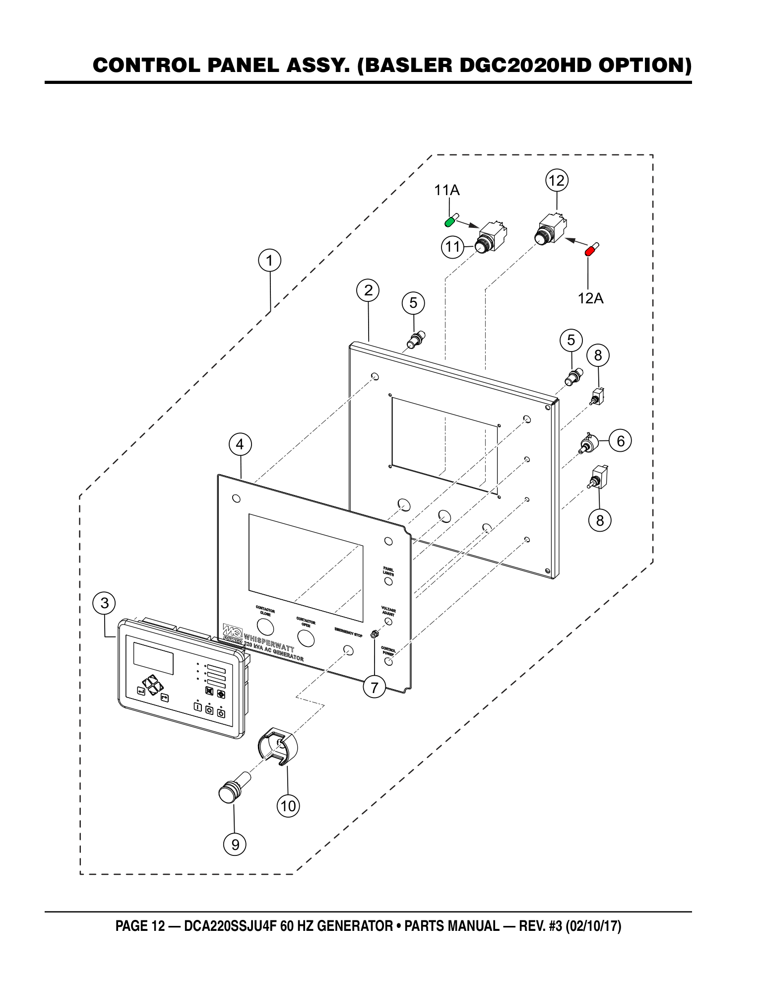 Multiquip DCA220SSJU4F Generator CONTROL PANEL ASSY. (BASLER DGC2020HD OPTION) parts diagram