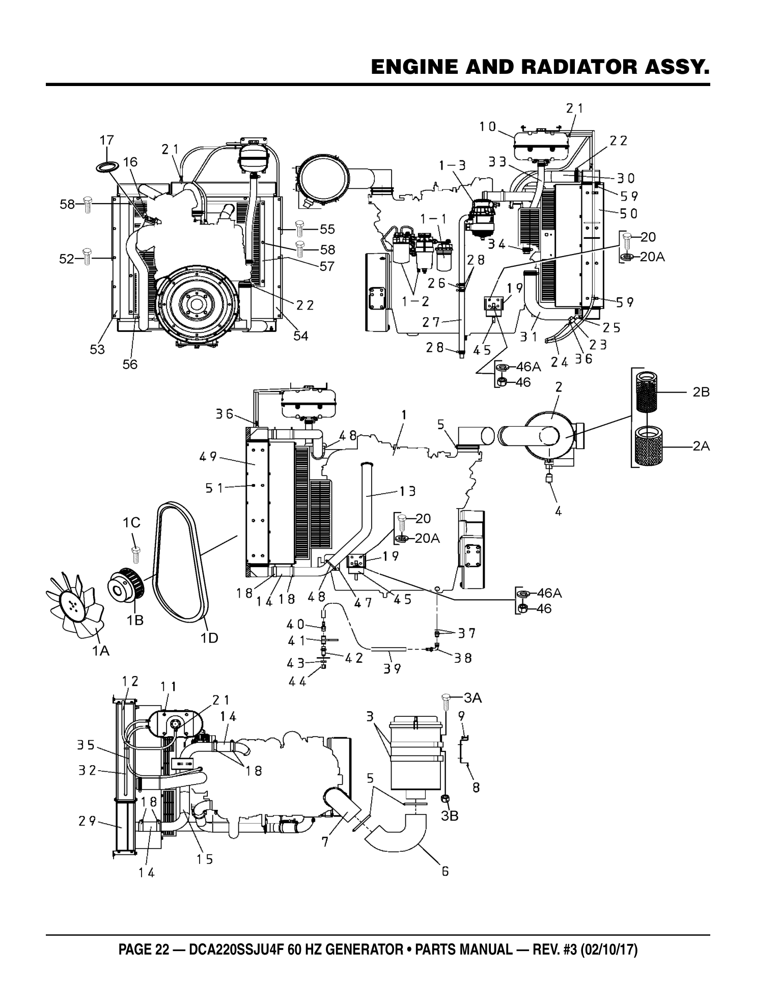 Multiquip DCA220SSJU4F Generator ENGINE AND RADIATOR ASSY. parts diagram