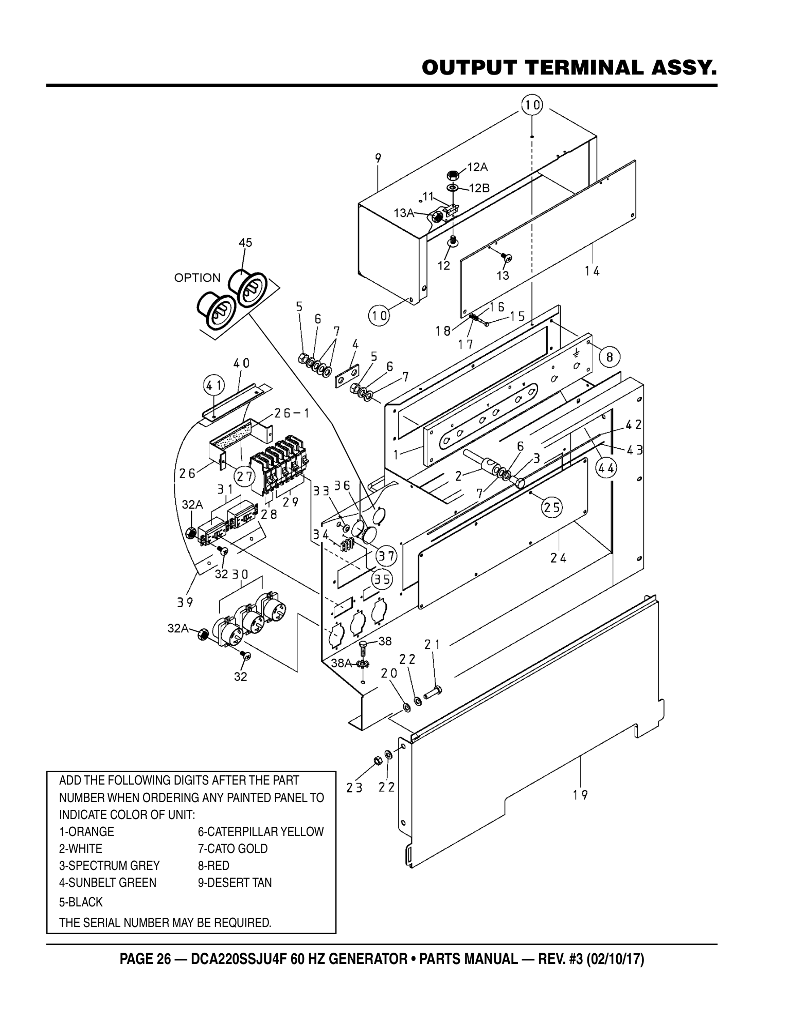 Multiquip DCA220SSJU4F Generator OUTPUT TERMINAL ASSY. parts diagram