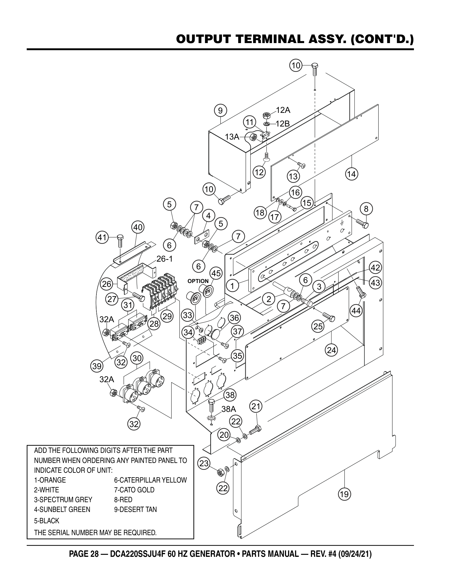 Multiquip DCA220SSJU4F Generator OUTPUT TERMINAL ASSY. (CONT'D.) parts diagram