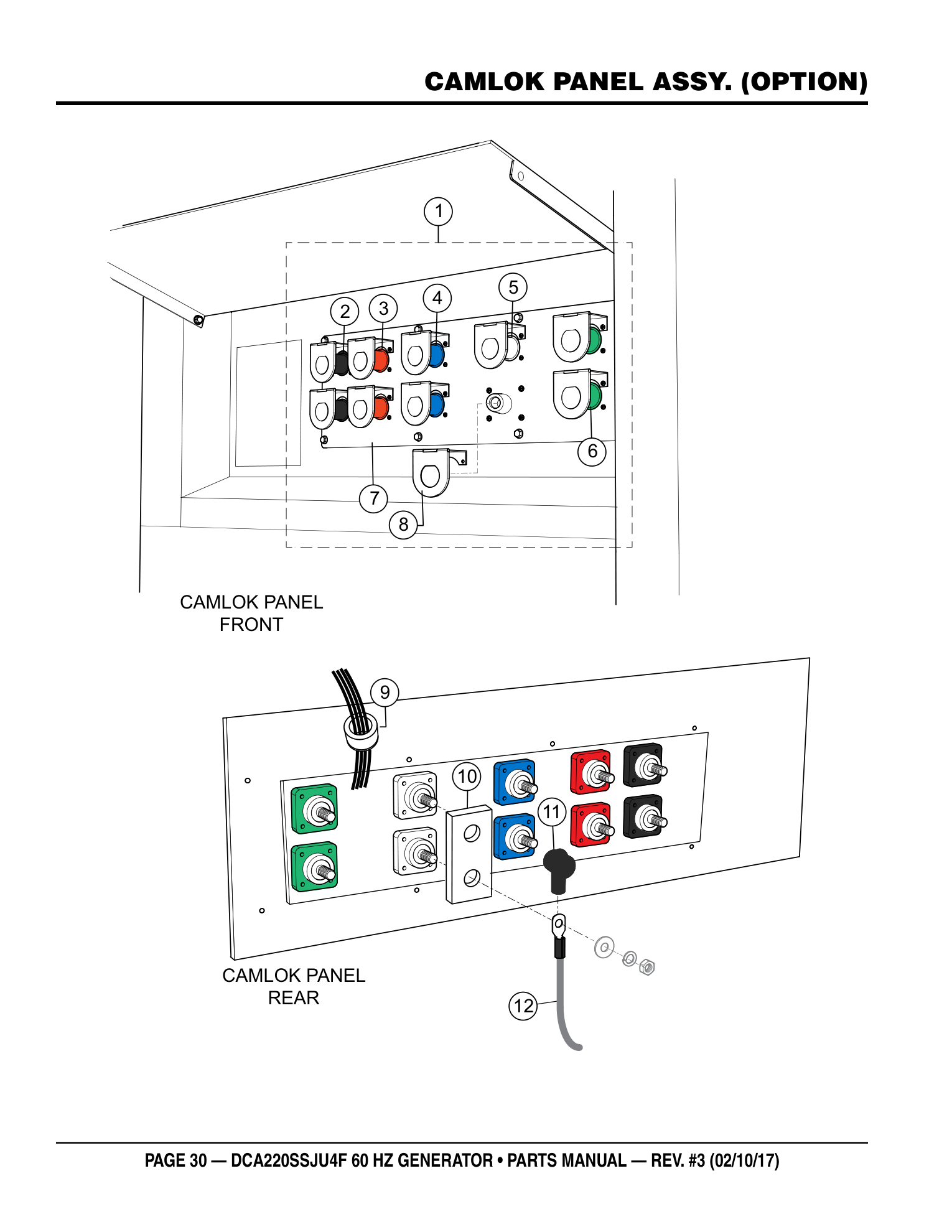 Multiquip DCA220SSJU4F Generator CAMLOK PANEL ASSY. (OPTION) parts diagram