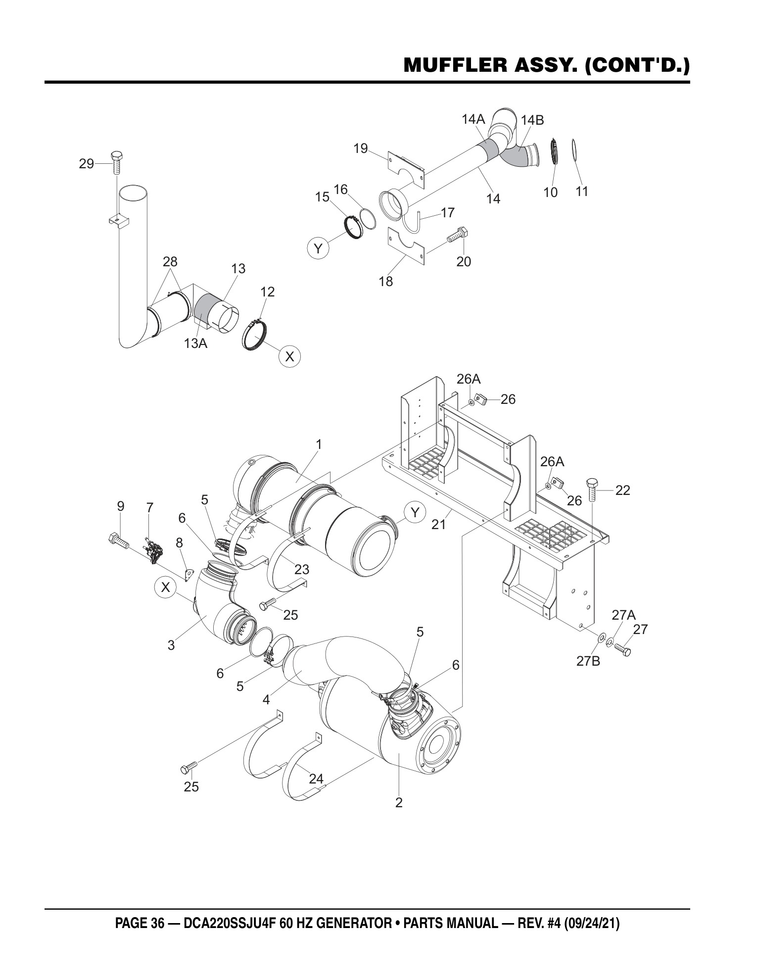 Multiquip DCA220SSJU4F Generator MUFFLER ASSY. (CONT'D.) parts diagram