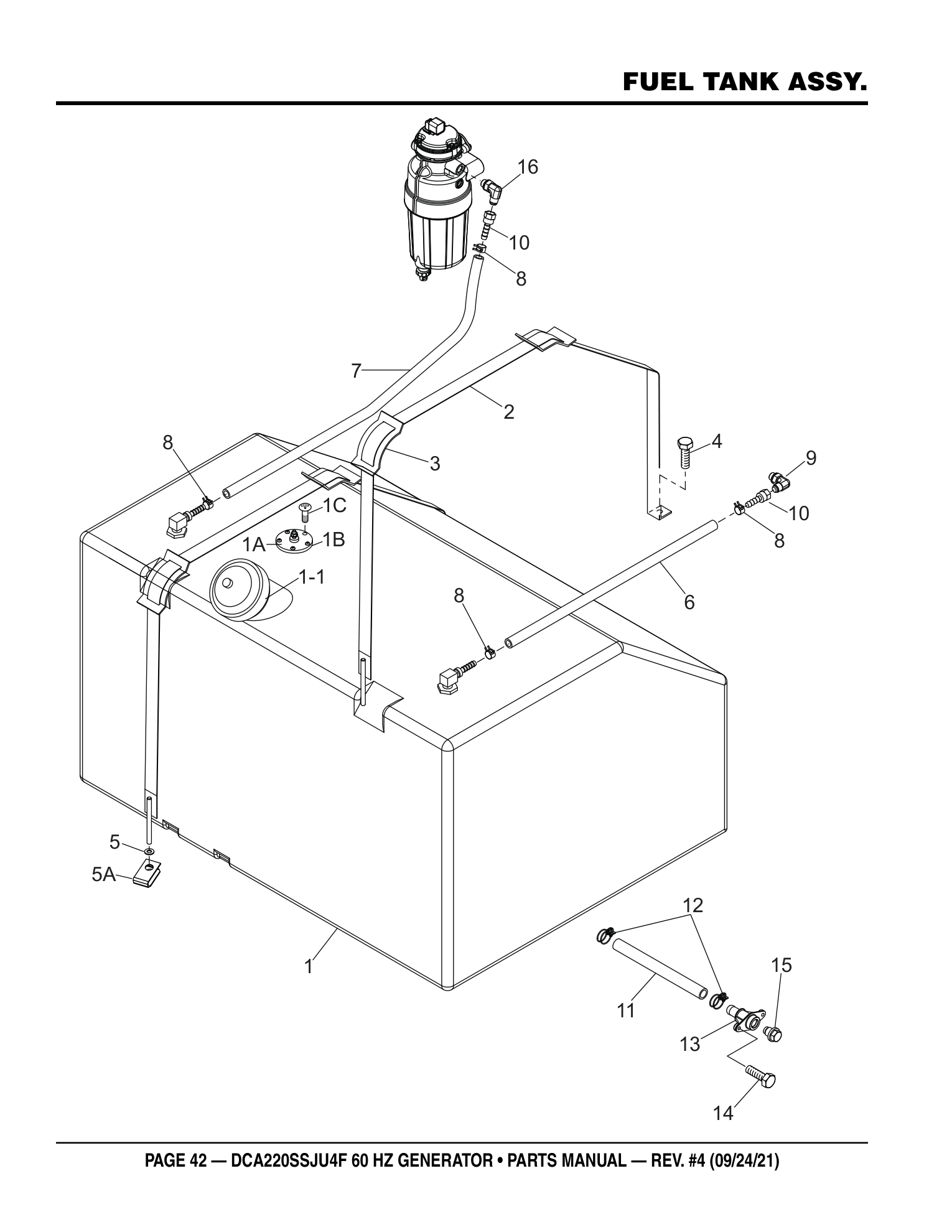 Multiquip DCA220SSJU4F Generator FUEL TANK ASSY. parts diagram