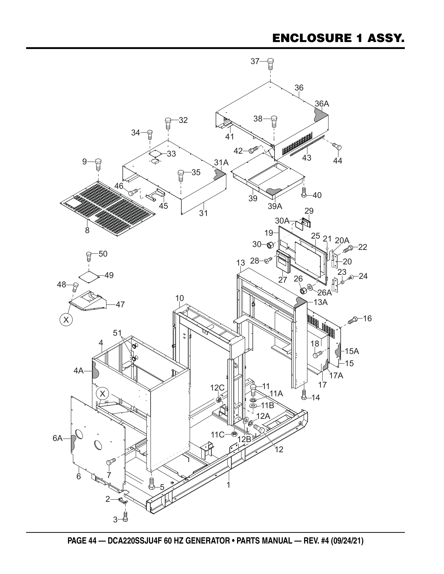 Multiquip DCA220SSJU4F Generator ENCLOSURE 1 ASSY. parts diagram