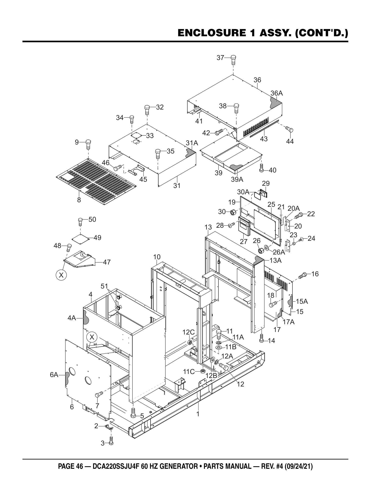 Multiquip DCA220SSJU4F Generator ENCLOSURE 1 ASSY. (CONT'D.) parts diagram