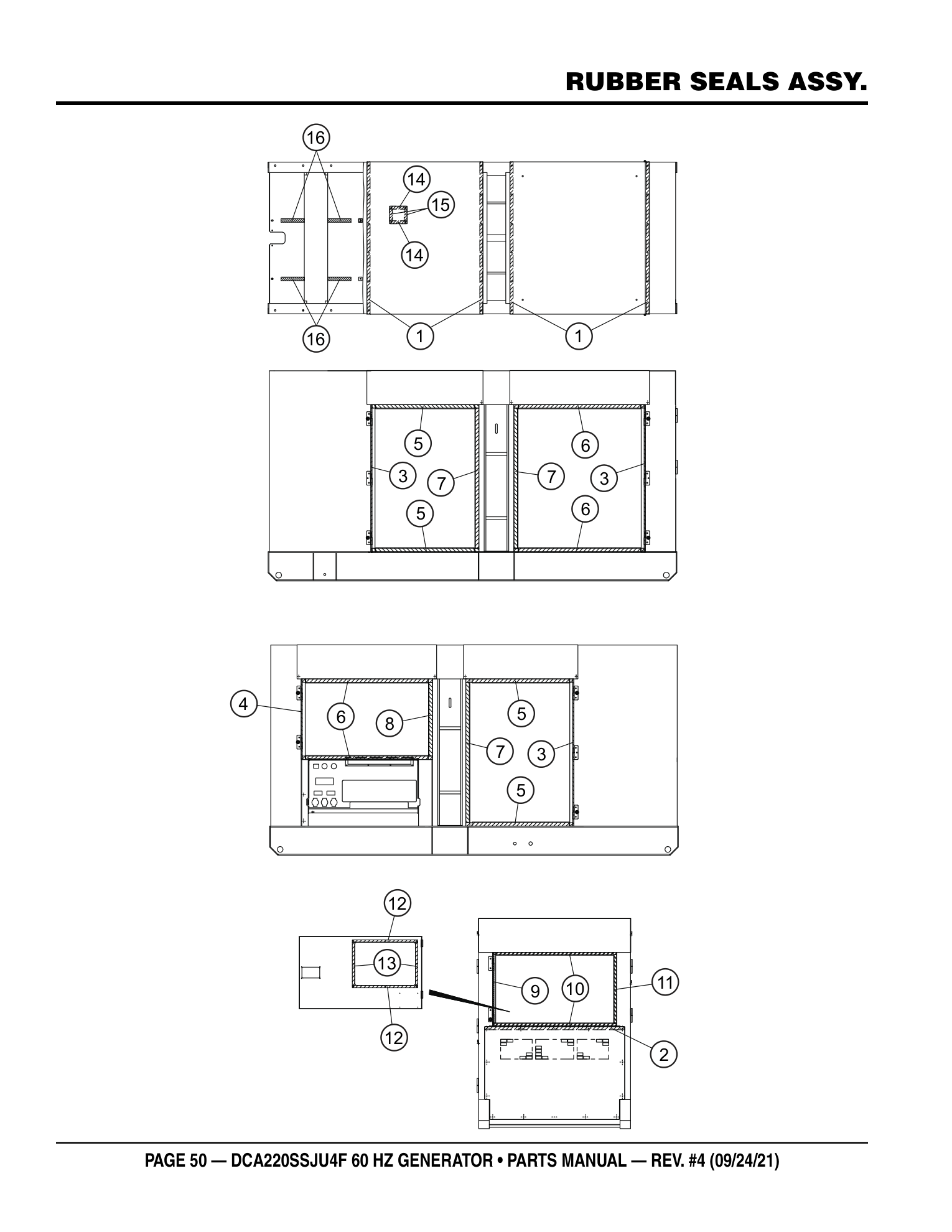 Multiquip DCA220SSJU4F Generator RUBBER SEALS ASSY. parts diagram