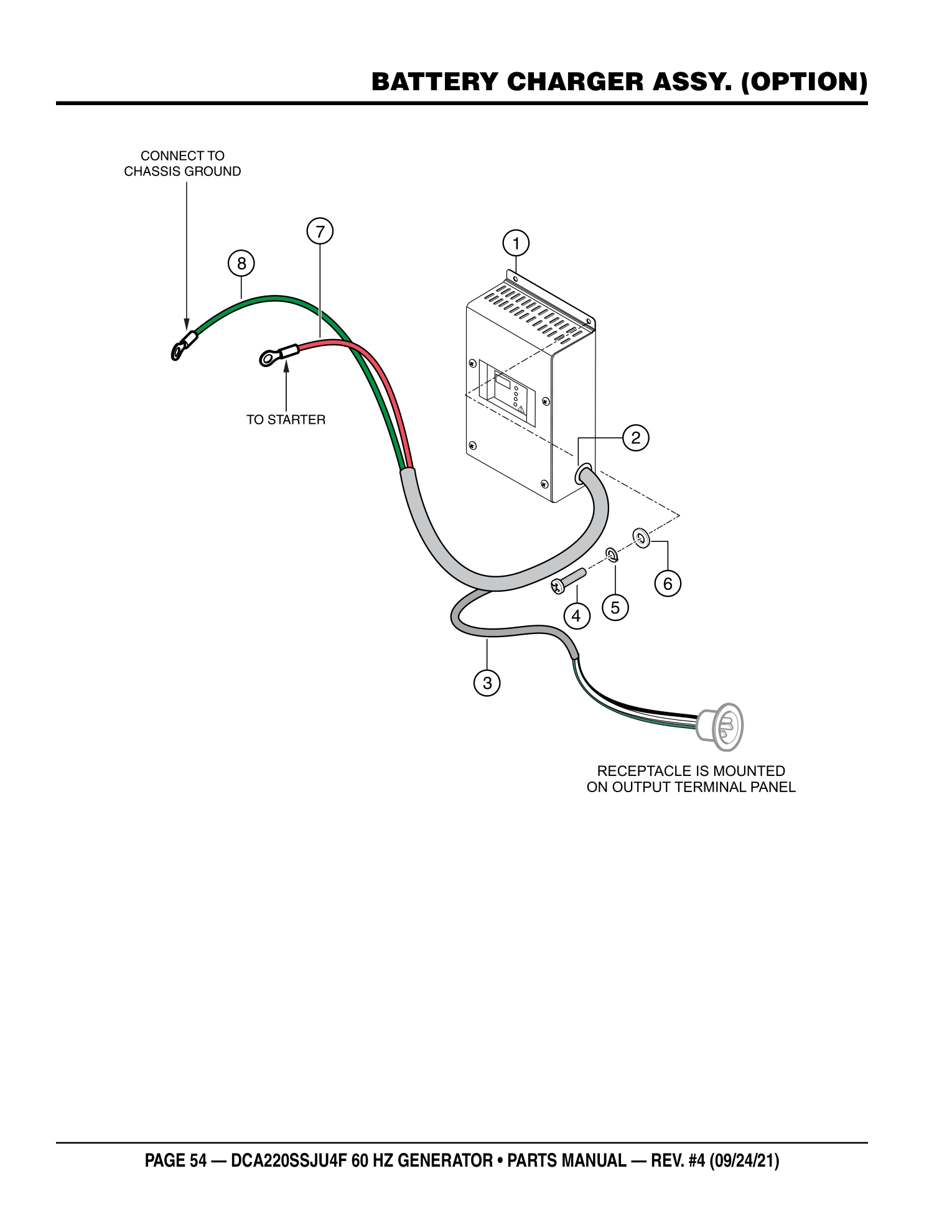 Multiquip DCA220SSJU4F Generator BATTERY CHARGER ASSY. (OPTION) parts diagram