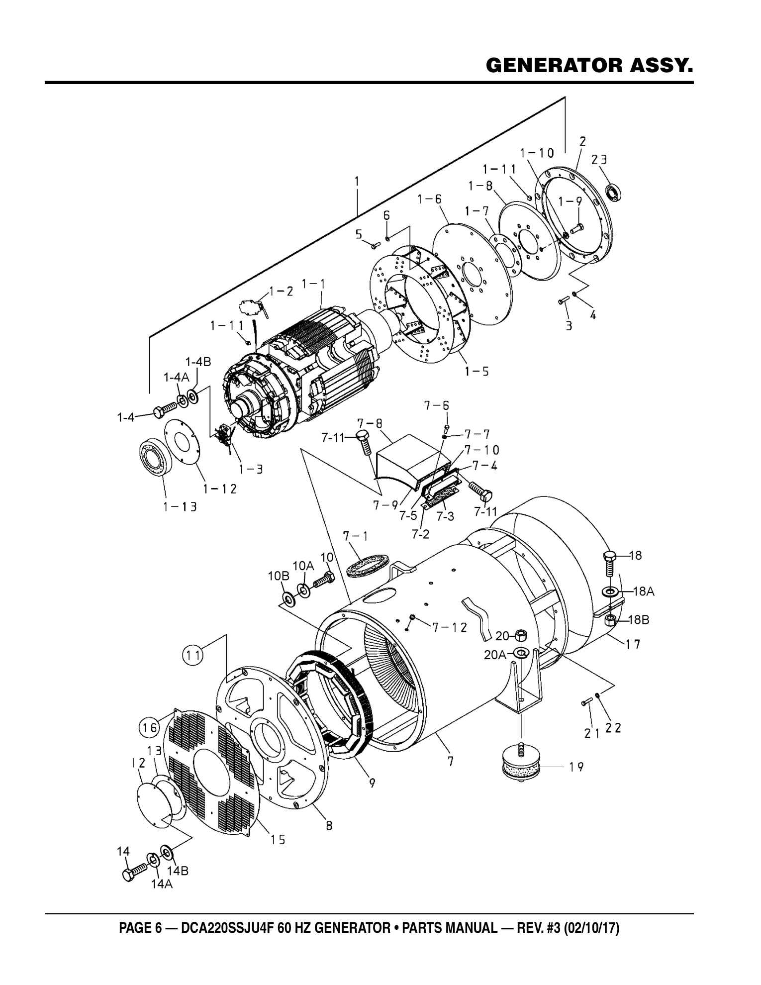 Multiquip DCA220SSJU4F Generator GENERATOR ASSY. parts diagram