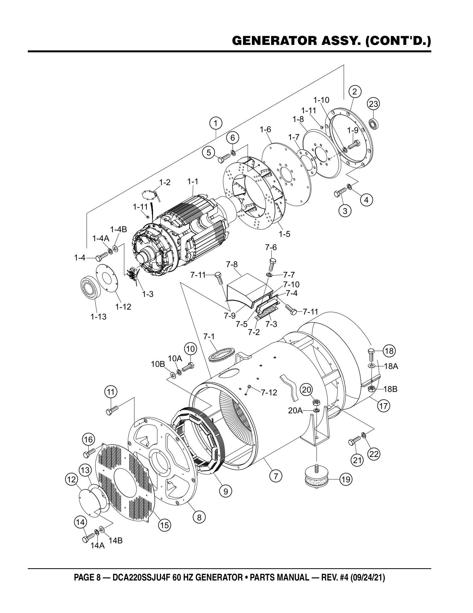 Multiquip DCA220SSJU4F Generator GENERATOR ASSY. (CONT'D.) parts diagram
