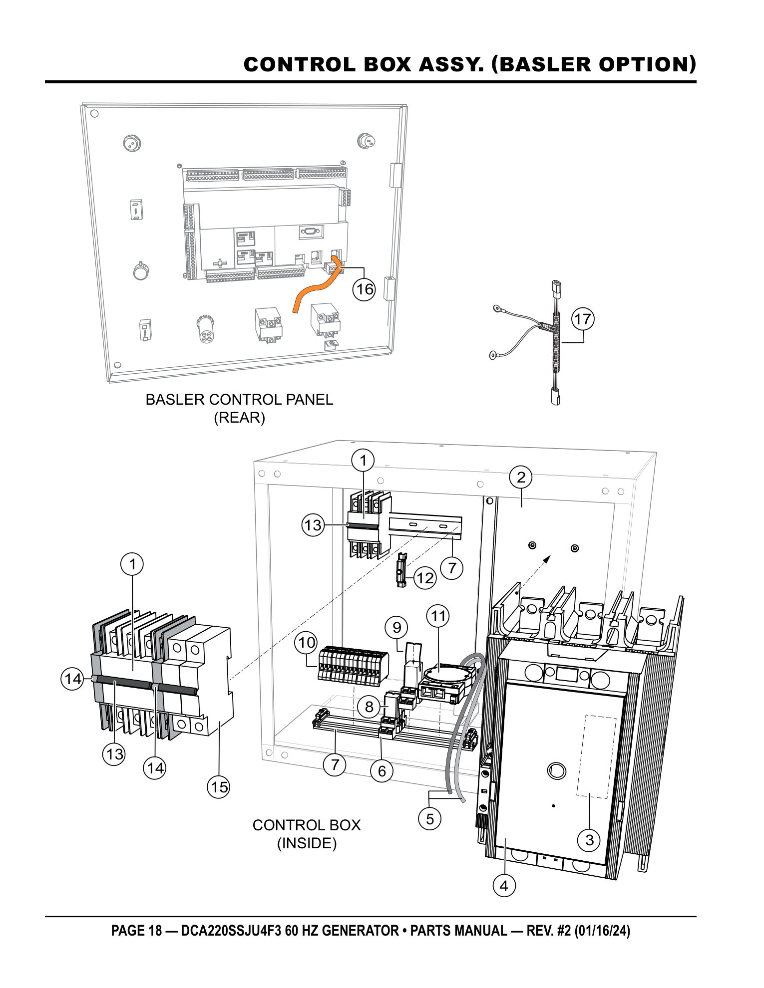 Multiquip DCA220SSJU4F3 Generator CONTROL BOX ASSY. (BASLER OPTION) parts diagram
