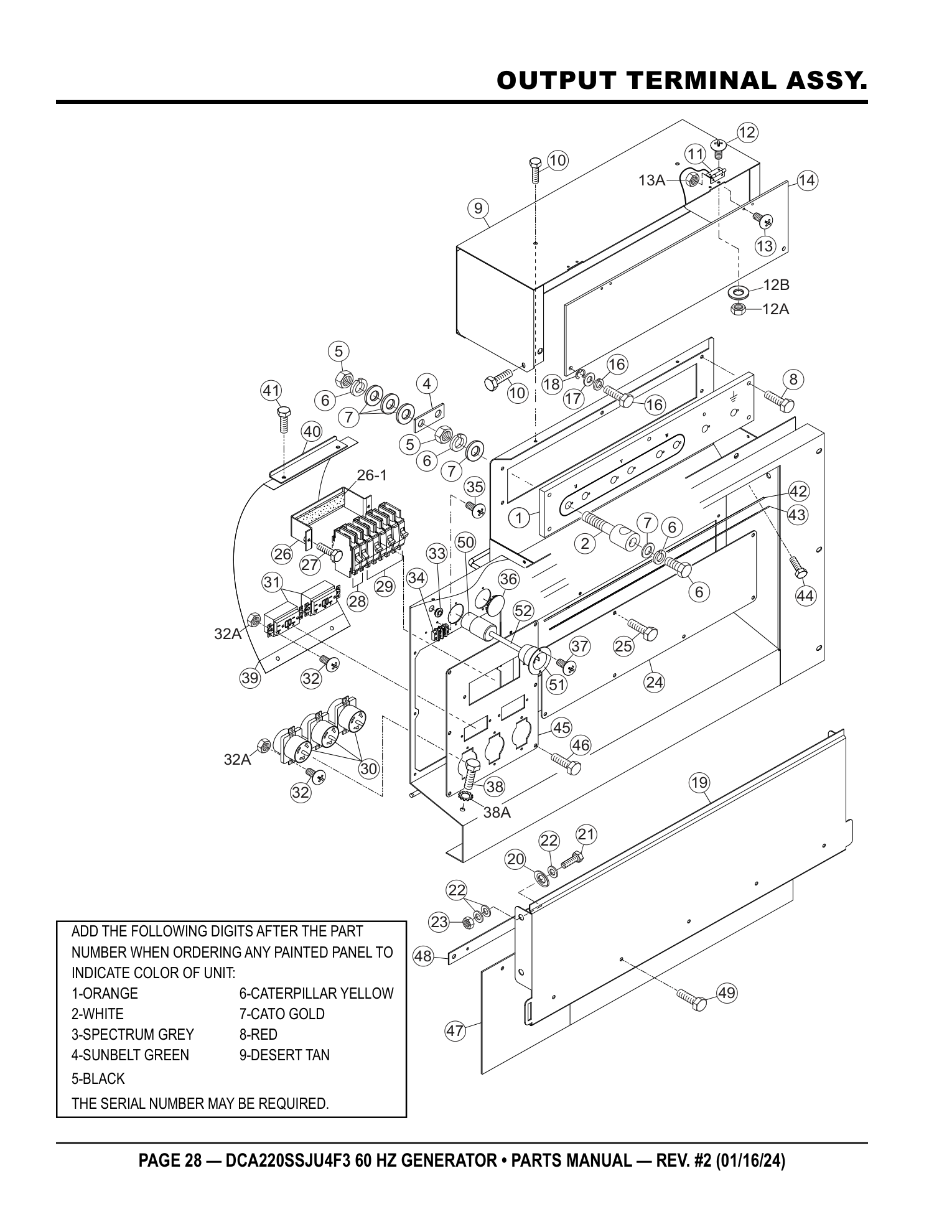 Multiquip DCA220SSJU4F3 Generator OUTPUT TERMINAL ASSY. parts diagram