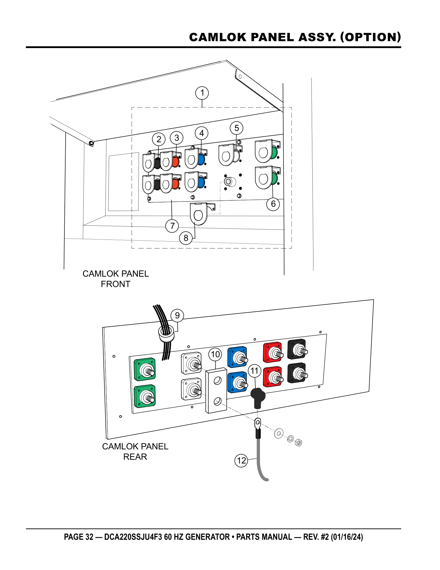 Multiquip DCA220SSJU4F3 Generator CAMLOK PANEL ASSY. (OPTION) parts diagram