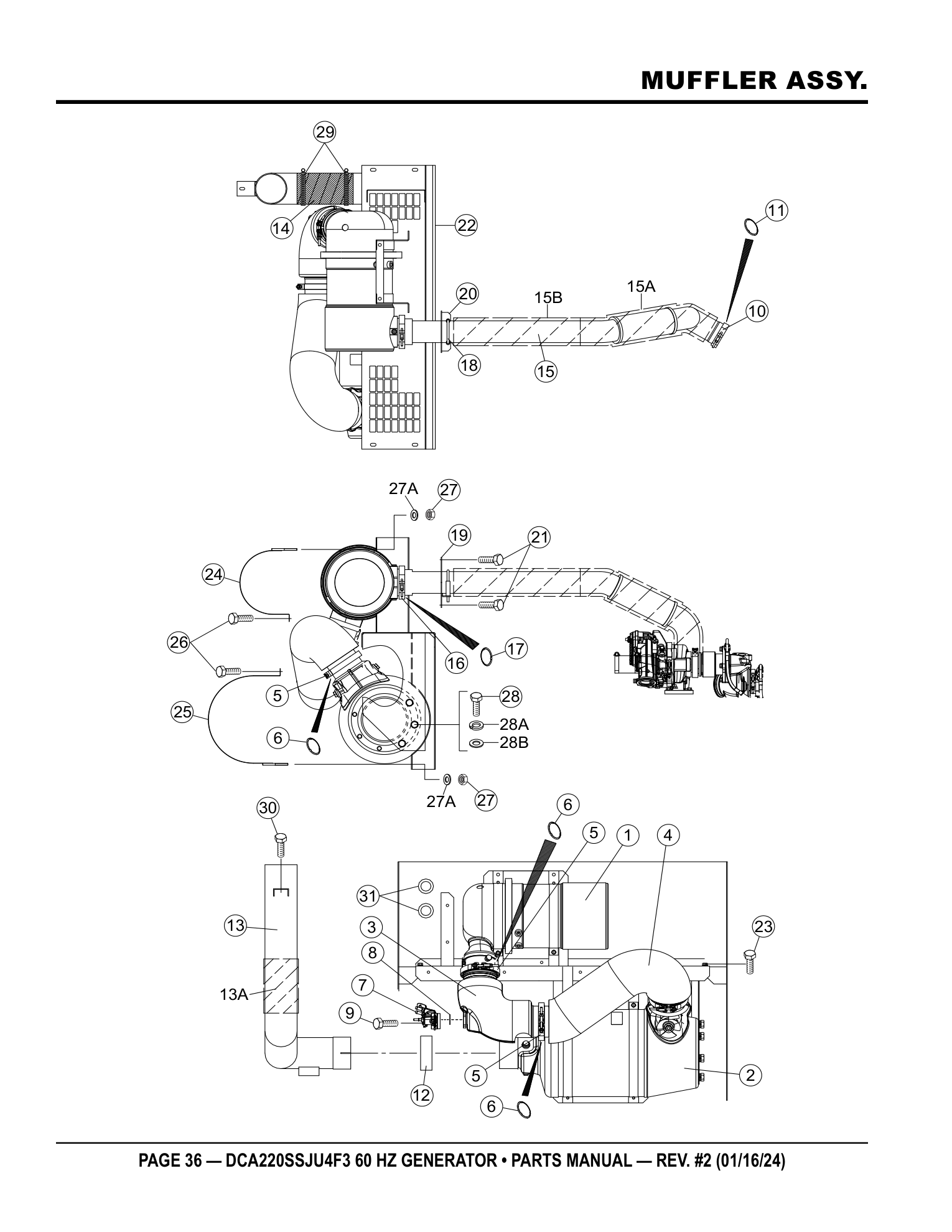 Multiquip DCA220SSJU4F3 Generator MUFFLER ASSY. parts diagram