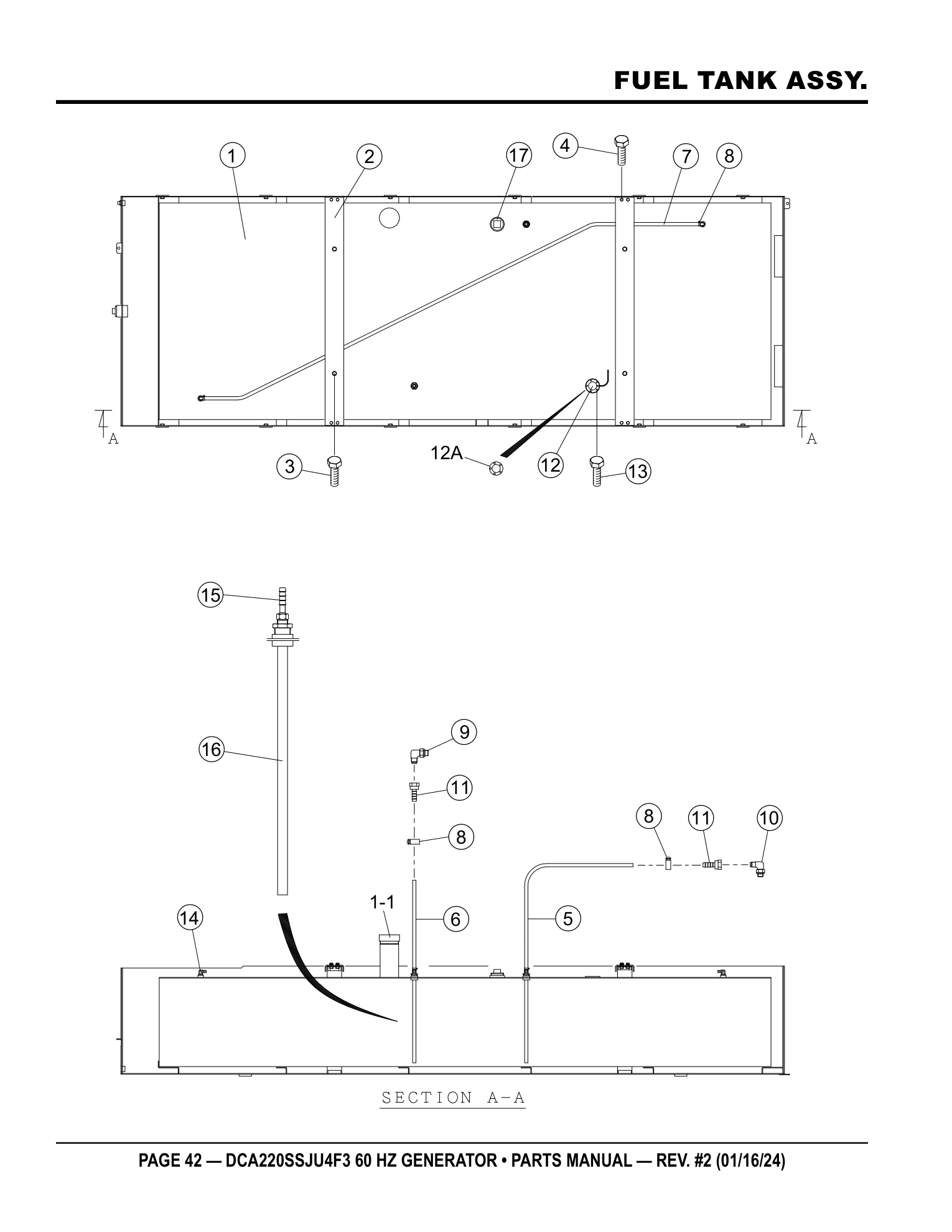 Multiquip DCA220SSJU4F3 Generator FUEL TANK ASSY. parts diagram