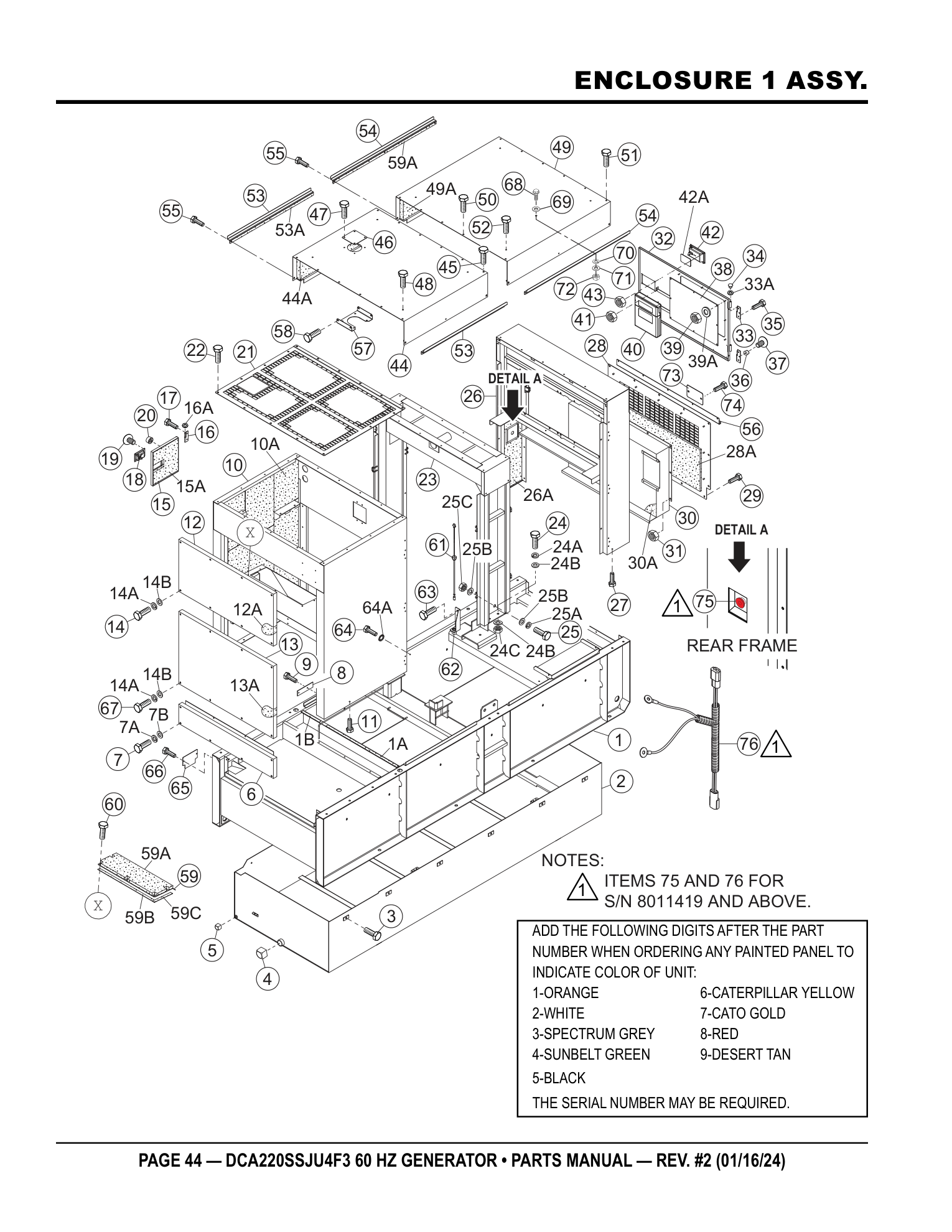 Multiquip DCA220SSJU4F3 Generator ENCLOSURE 1 ASSY. parts diagram