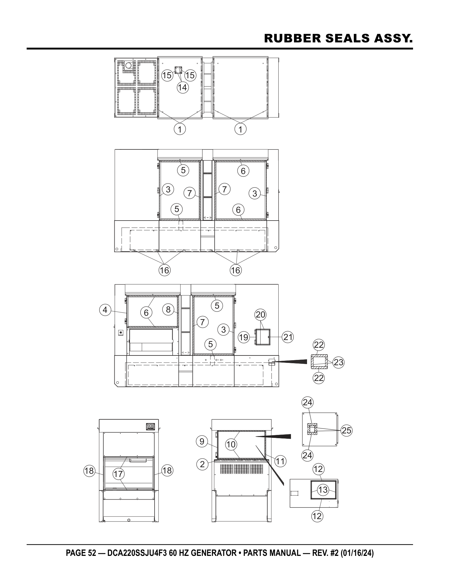 Multiquip DCA220SSJU4F3 Generator RUBBER SEALS ASSY. parts diagram