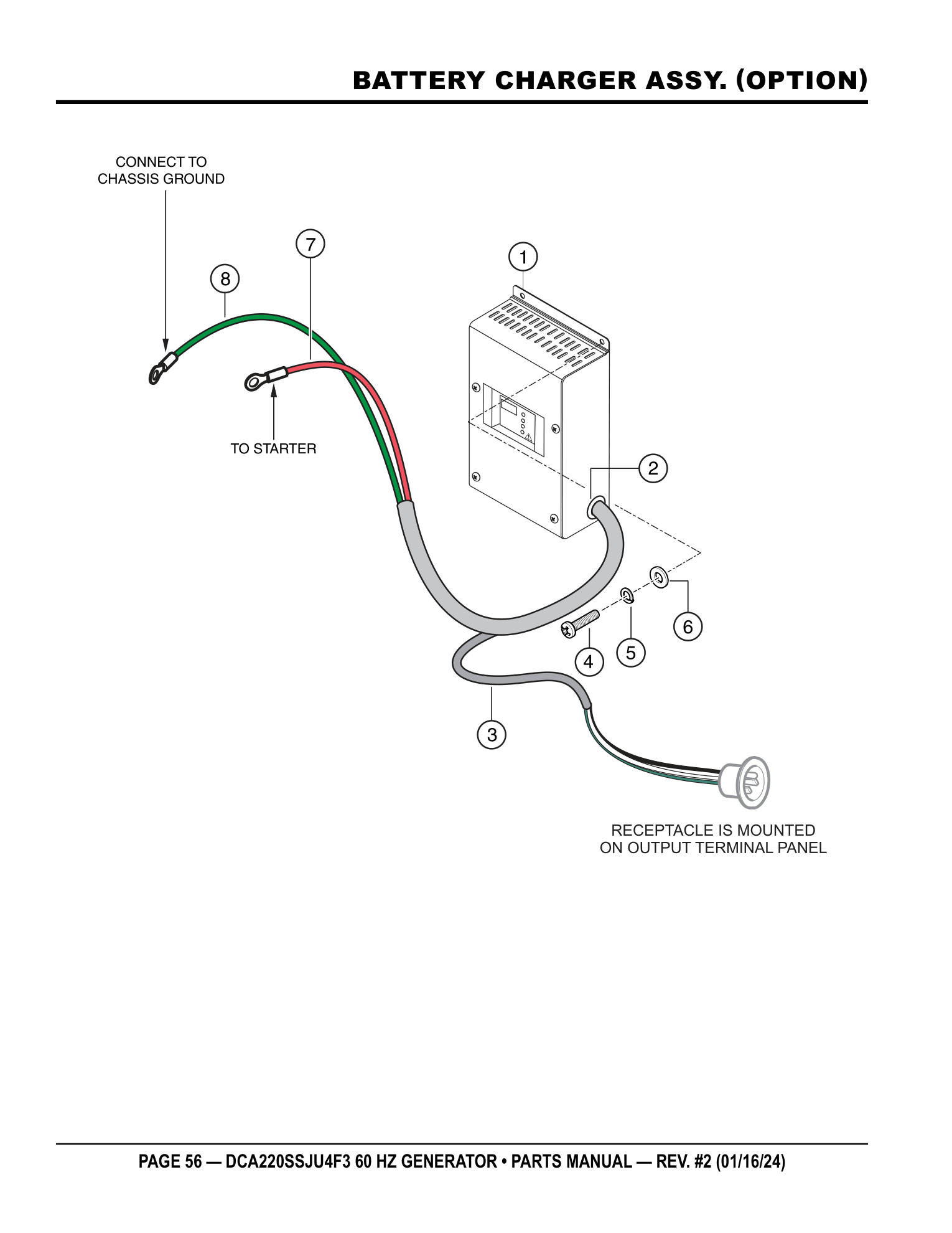 Multiquip DCA220SSJU4F3 Generator BATTERY CHARGER ASSY. (OPTION) parts diagram