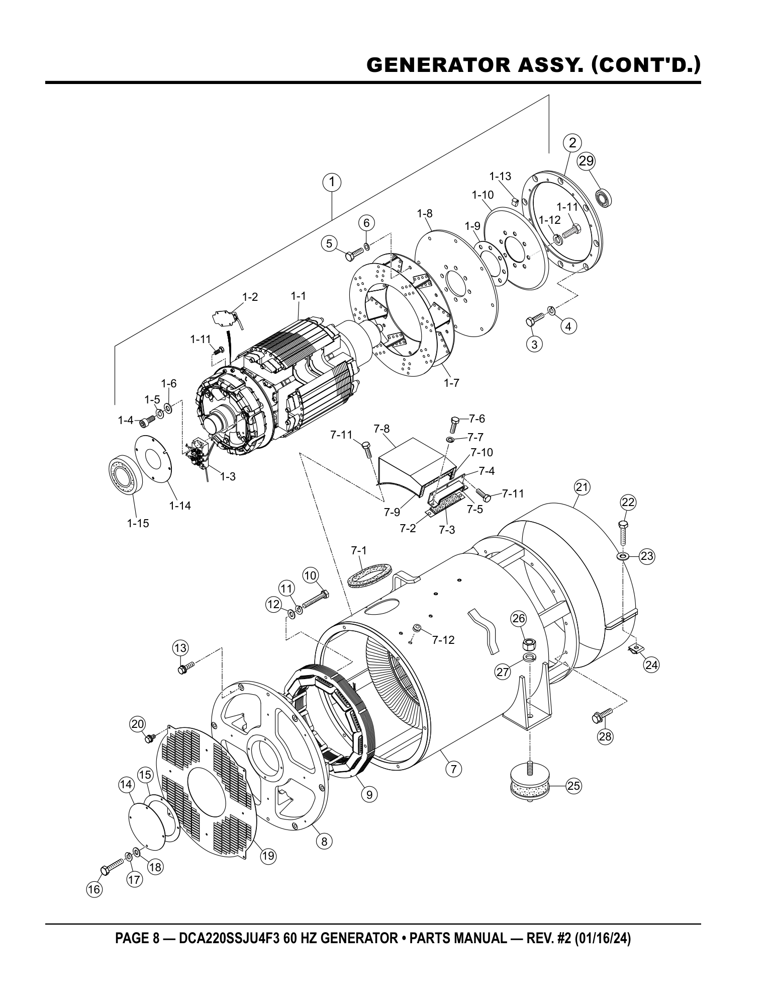 Multiquip DCA220SSJU4F3 Generator GENERATOR ASSY. (CONT'D.) parts diagram