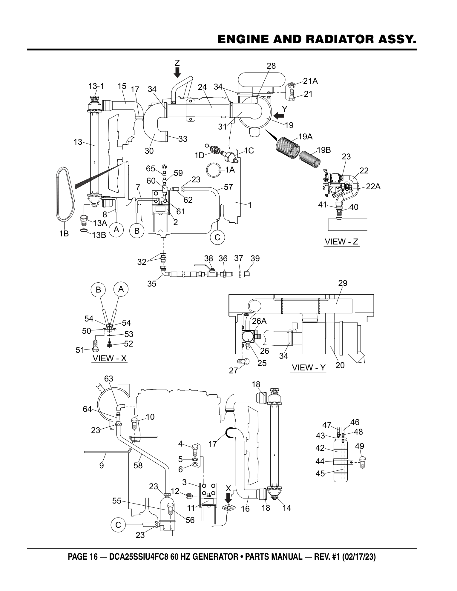 Multiquip DCA25SSIU4FC8 Generator ENGINE AND RADIATOR ASSY. parts diagram
