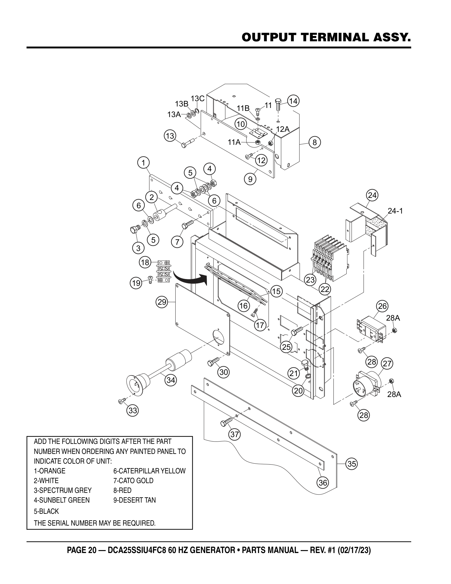 Multiquip DCA25SSIU4FC8 Generator OUTPUT TERMINAL ASSY. parts diagram