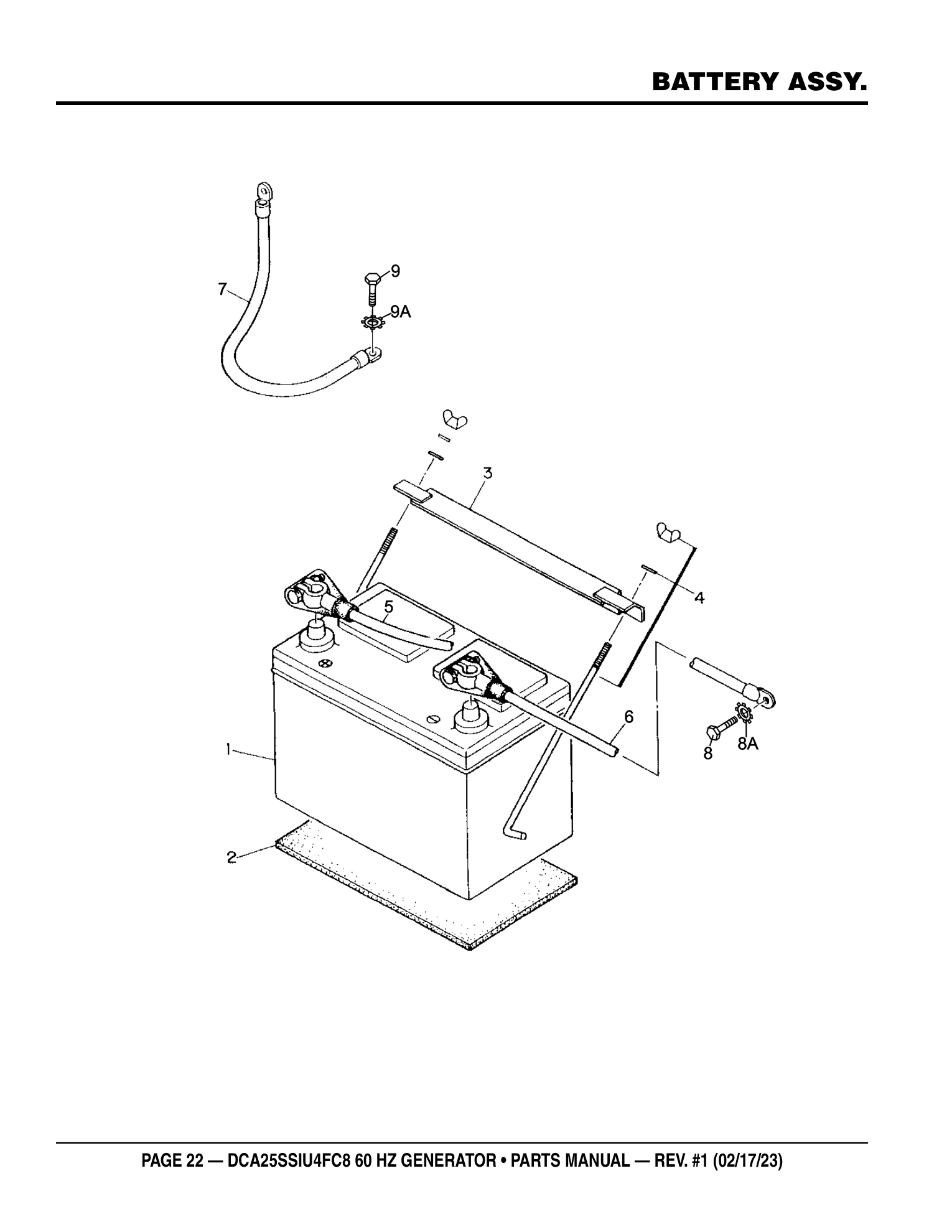Multiquip DCA25SSIU4FC8 Generator BATTERY ASSY. parts diagram