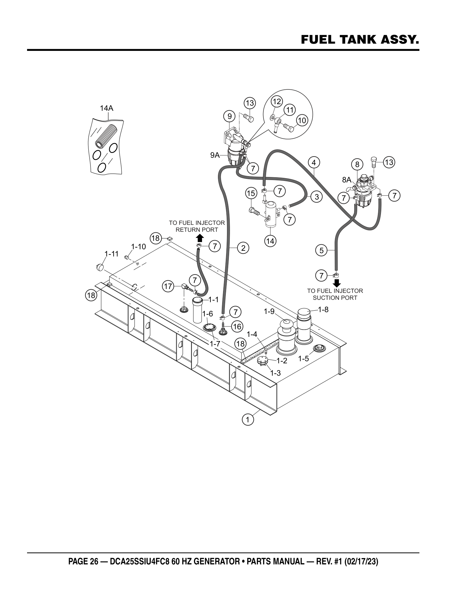 Multiquip DCA25SSIU4FC8 Generator FUEL TANK ASSY. parts diagram