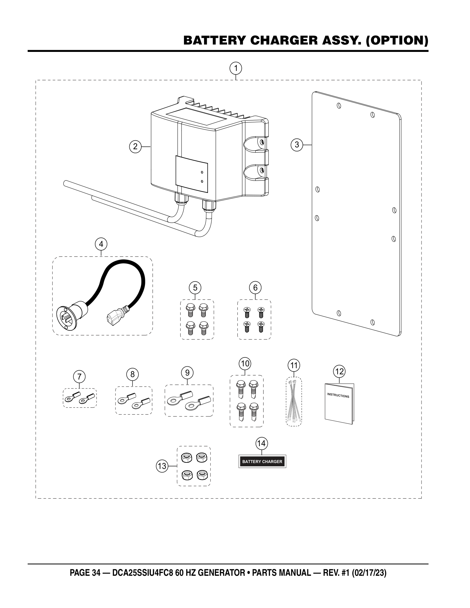 Multiquip DCA25SSIU4FC8 Generator BATTERY CHARGER ASSY. (OPTION) parts diagram